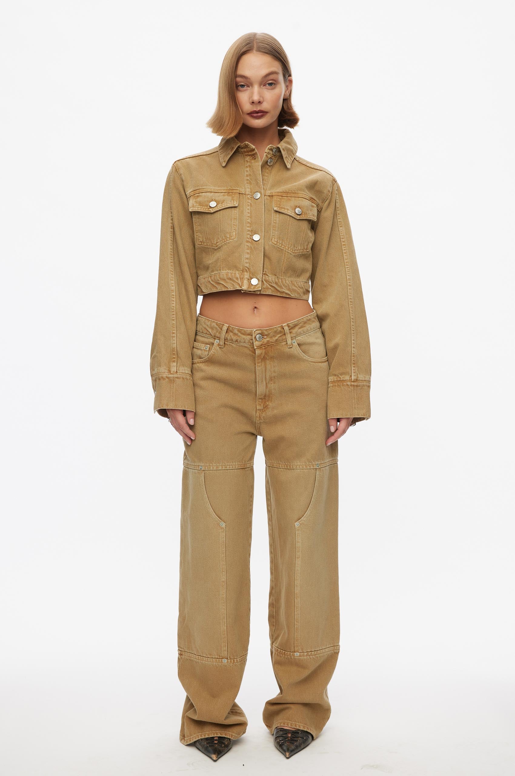 ジャケット・アウター gold button collarless denim jacket Collarless Gold Button Denim Jacket – Pixie Mai Boutique