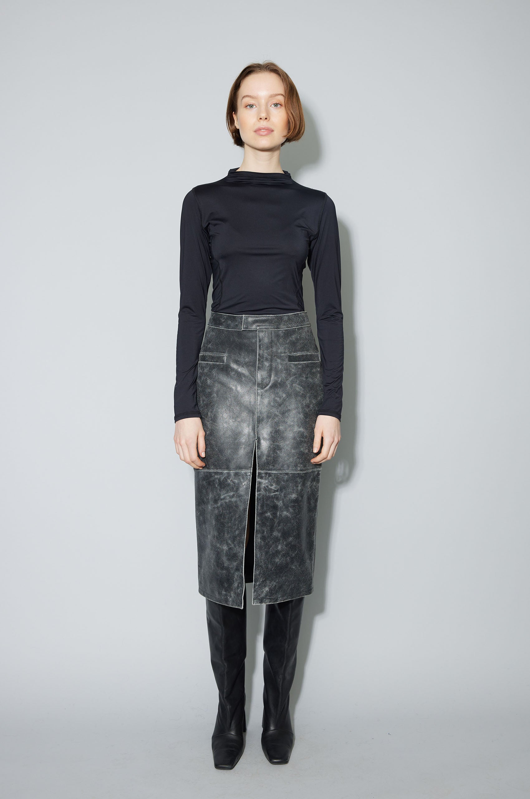 Leather midi 2025 skirt warehouse