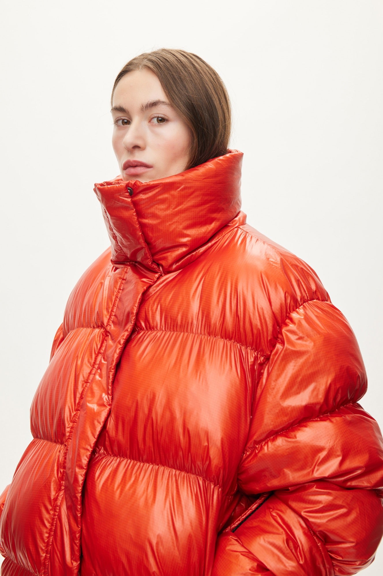 Oval Square Active Collar Jacket COATS Rust Red