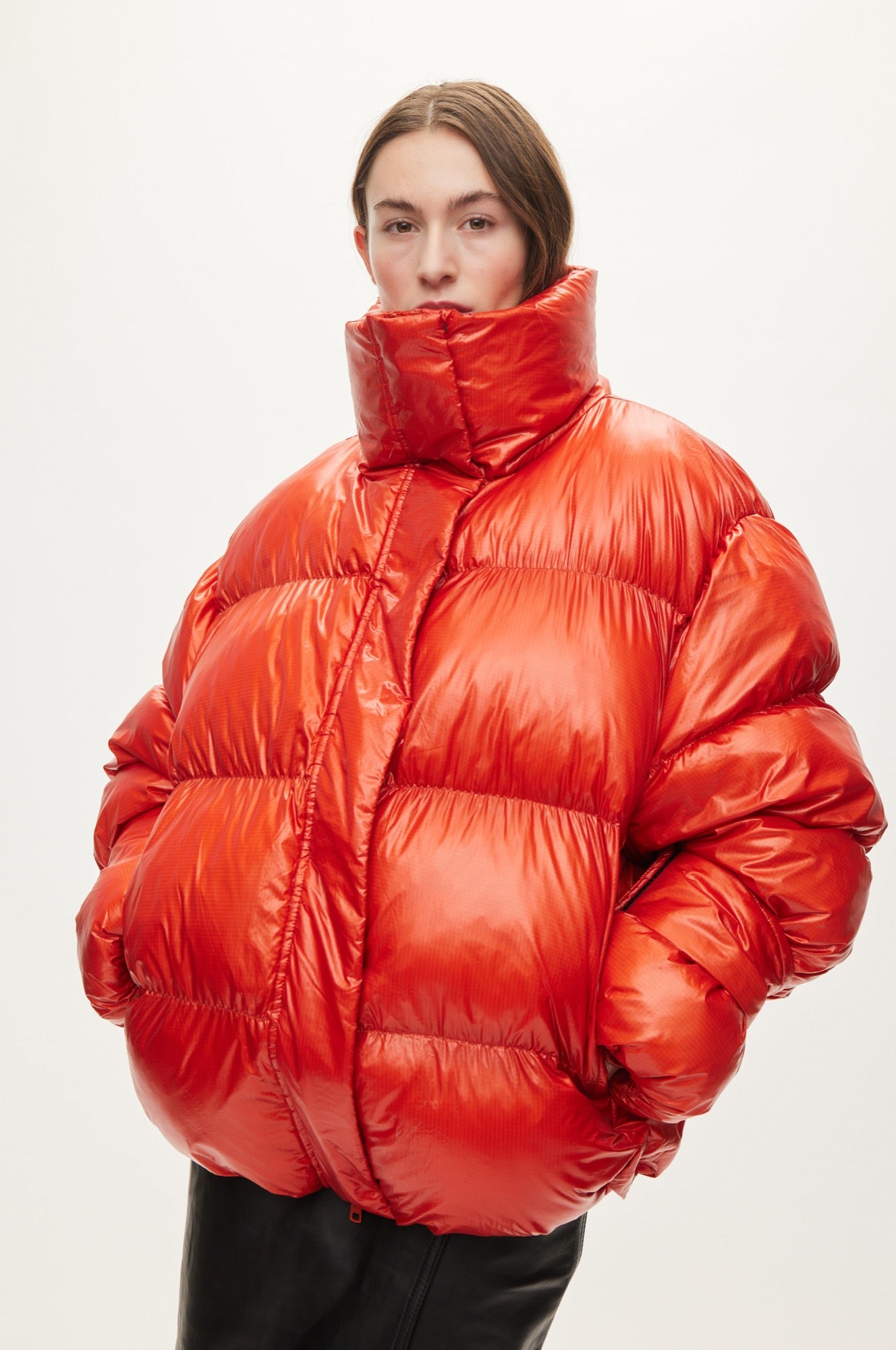 Oval Square Active Collar Jacket COATS Rust Red