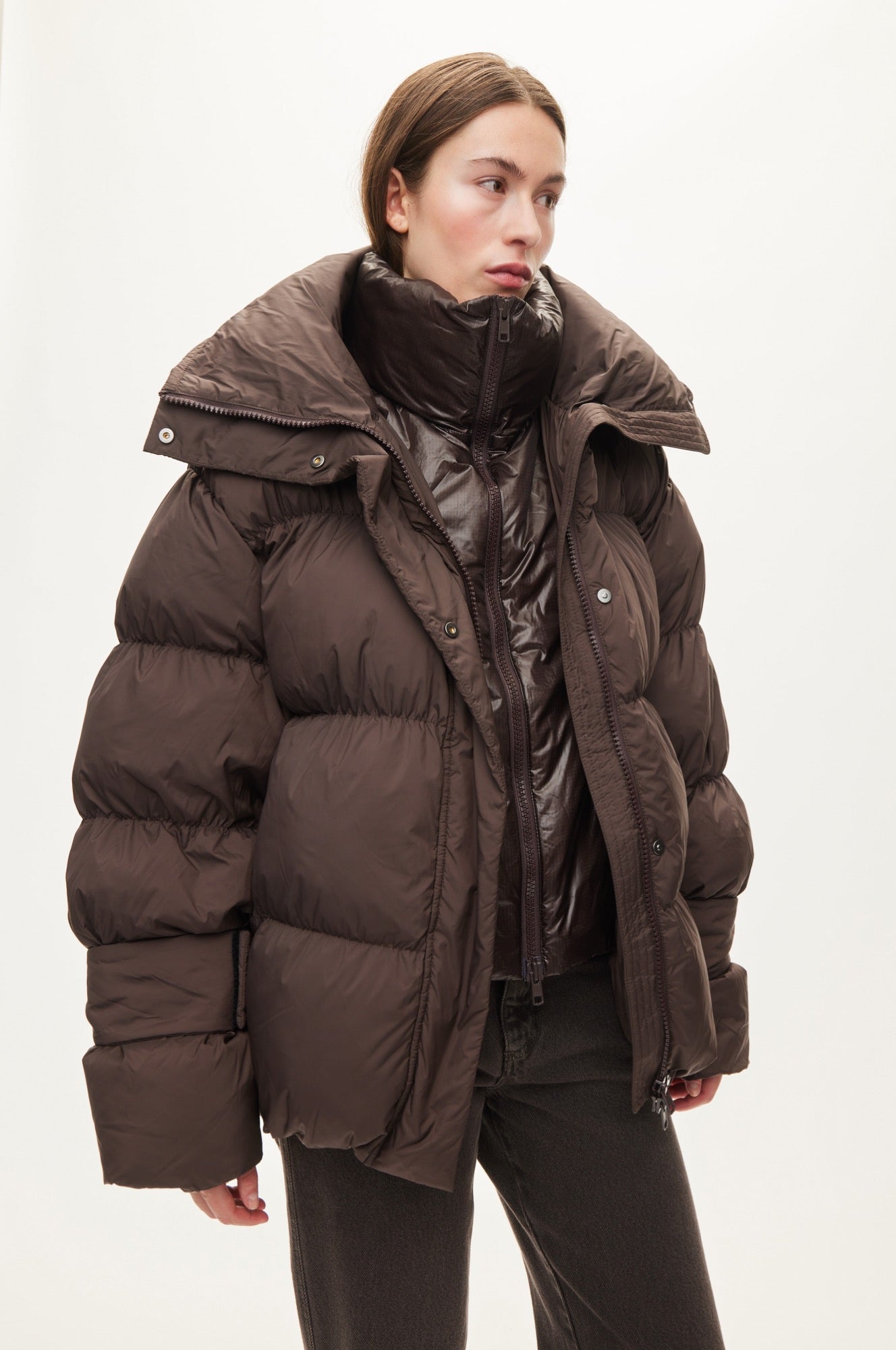 Oval Square Aki double Collar Jacket COATS 6015 Chocolate Torte