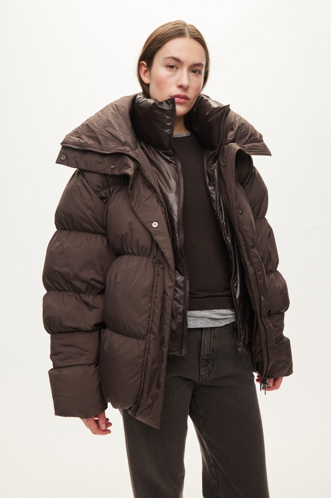 Oval Square Aki double Collar Jacket COATS 6015 Chocolate Torte