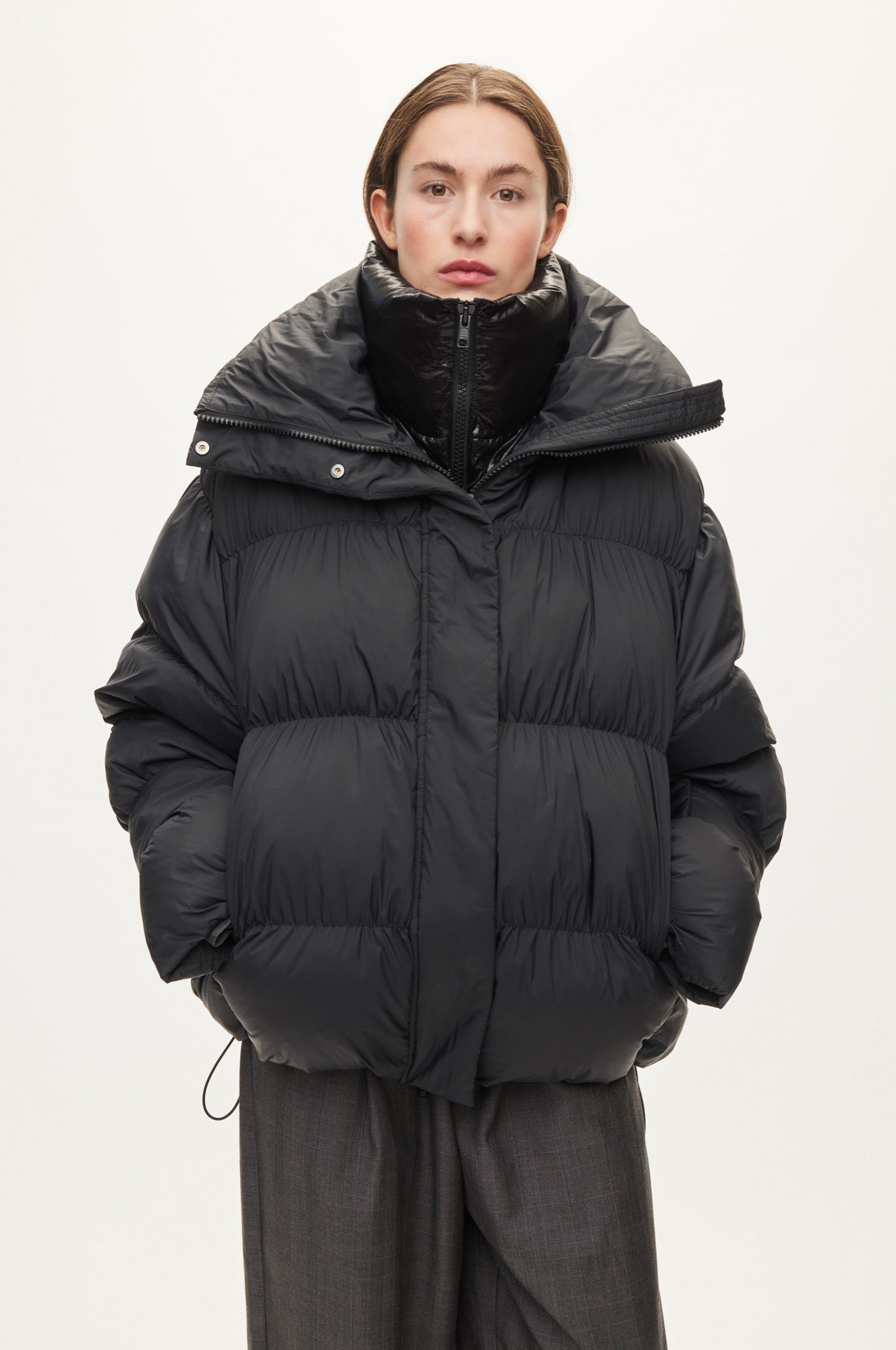 Oval Square Aki double Collar Jacket COATS 8001 Black