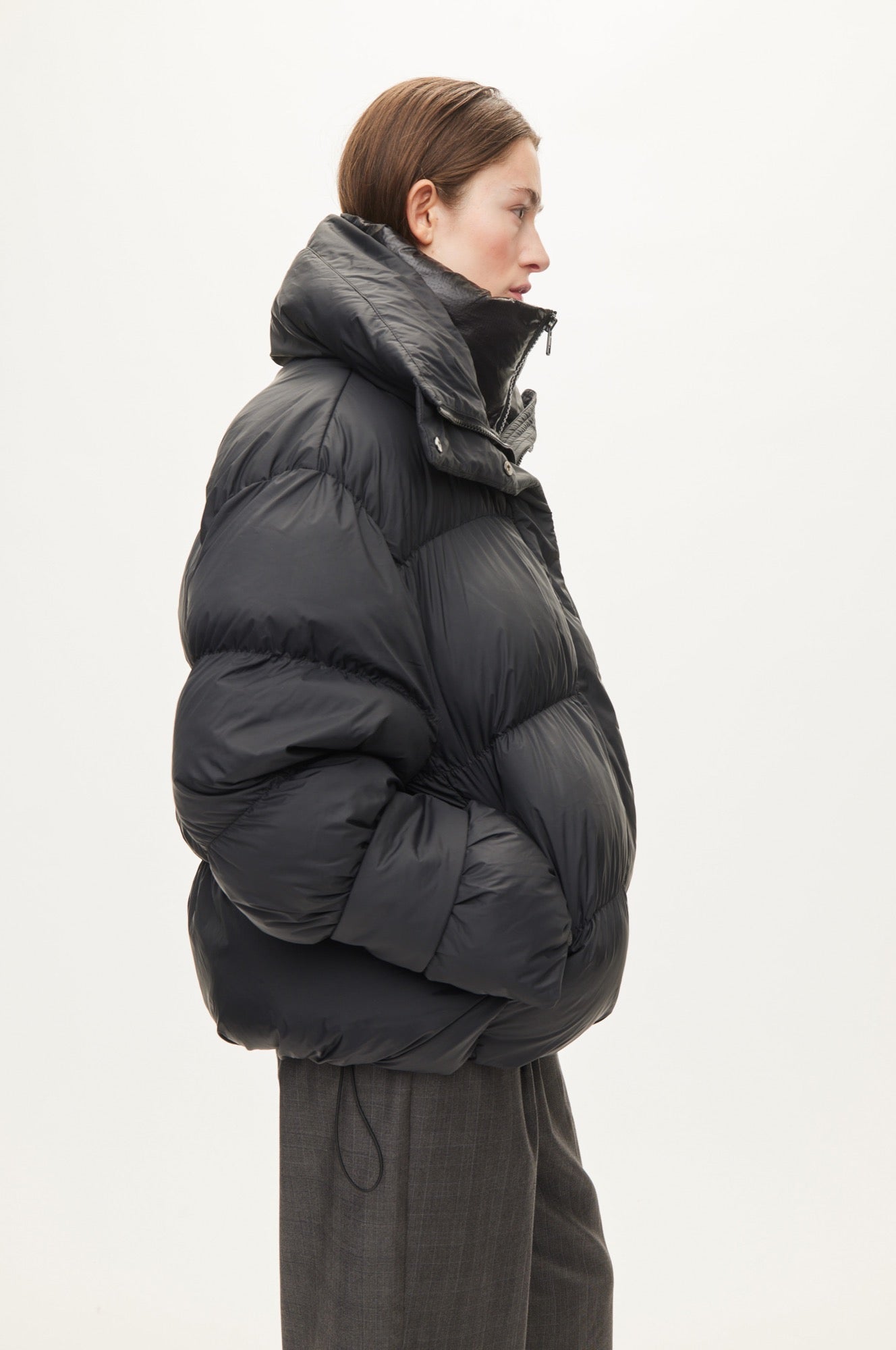 Oval Square Aki double Collar Jacket COATS 8001 Black