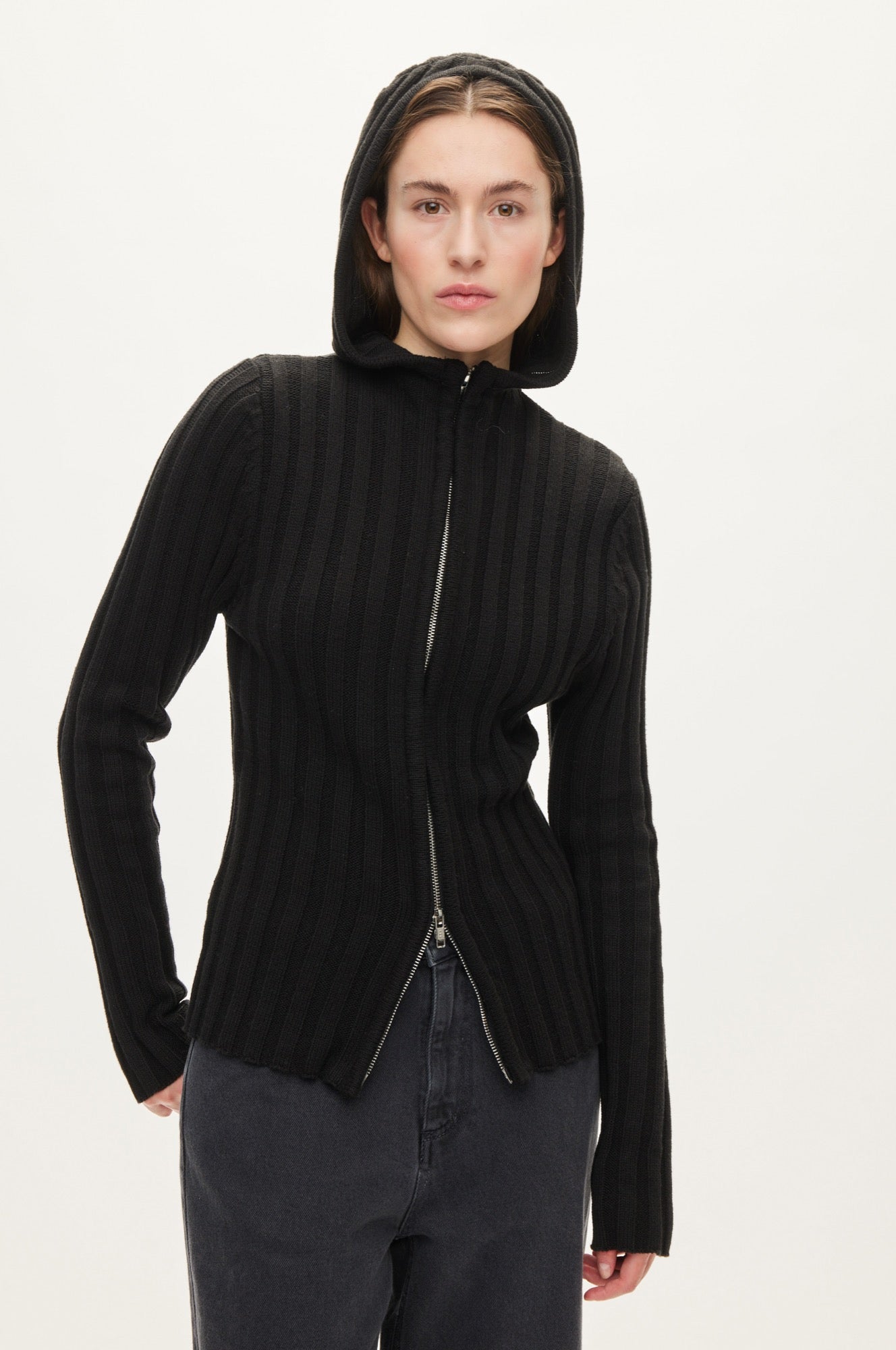 Oval Square Alan Hood Zip Cardigan KNITS Black