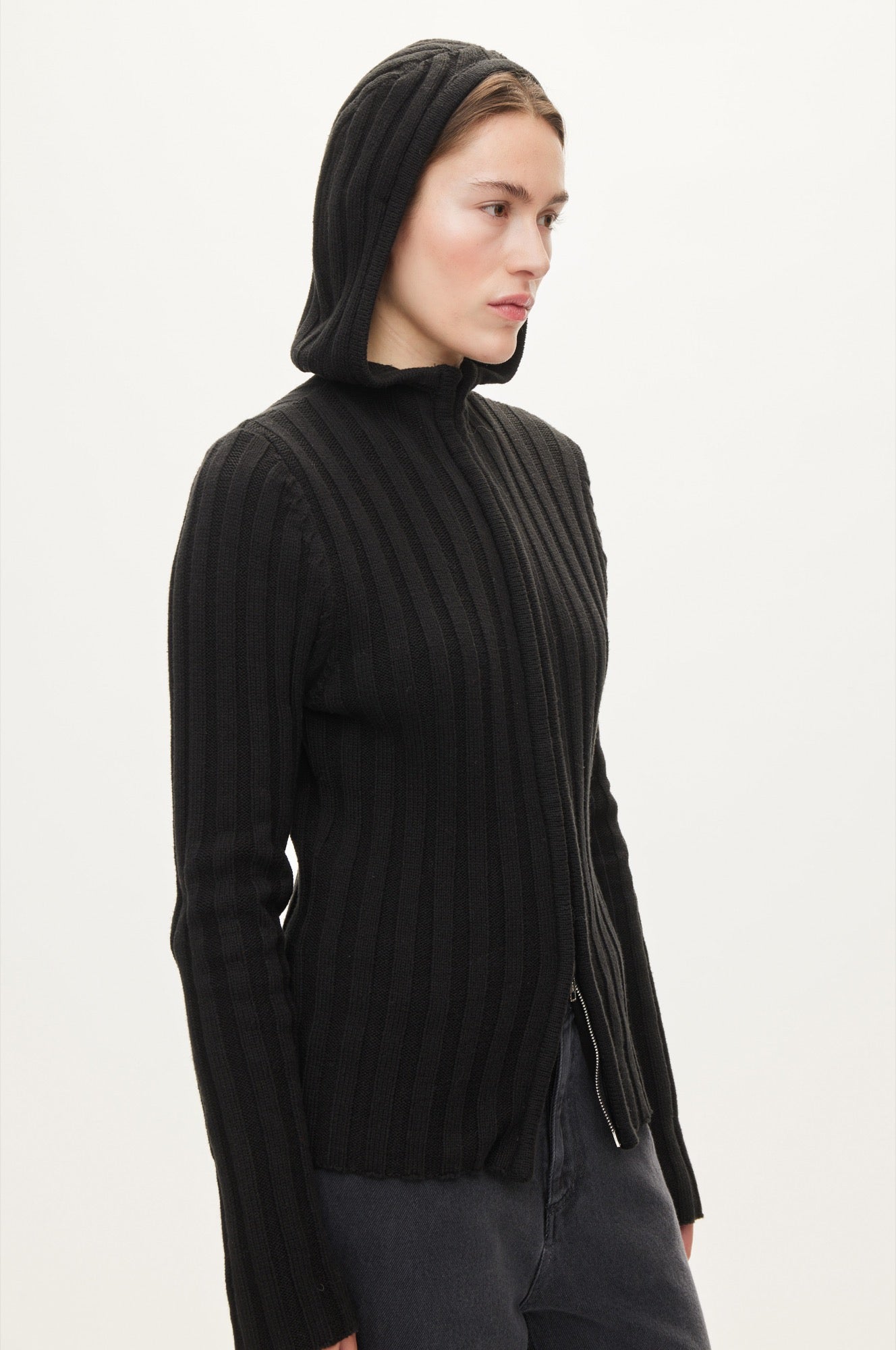 Oval Square Alan Hood Zip Cardigan KNITS Black