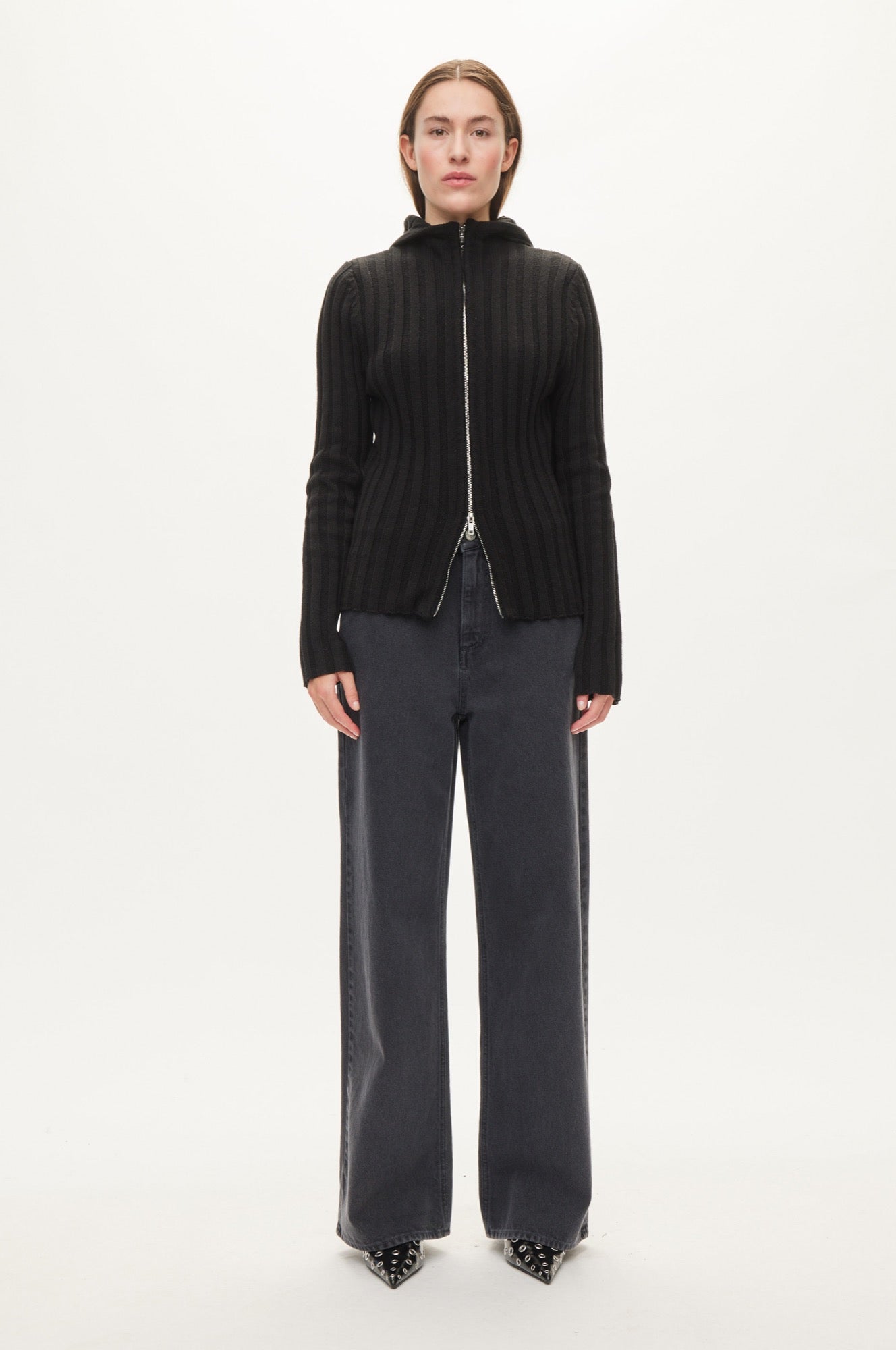 Oval Square Alan Hood Zip Cardigan KNITS Black