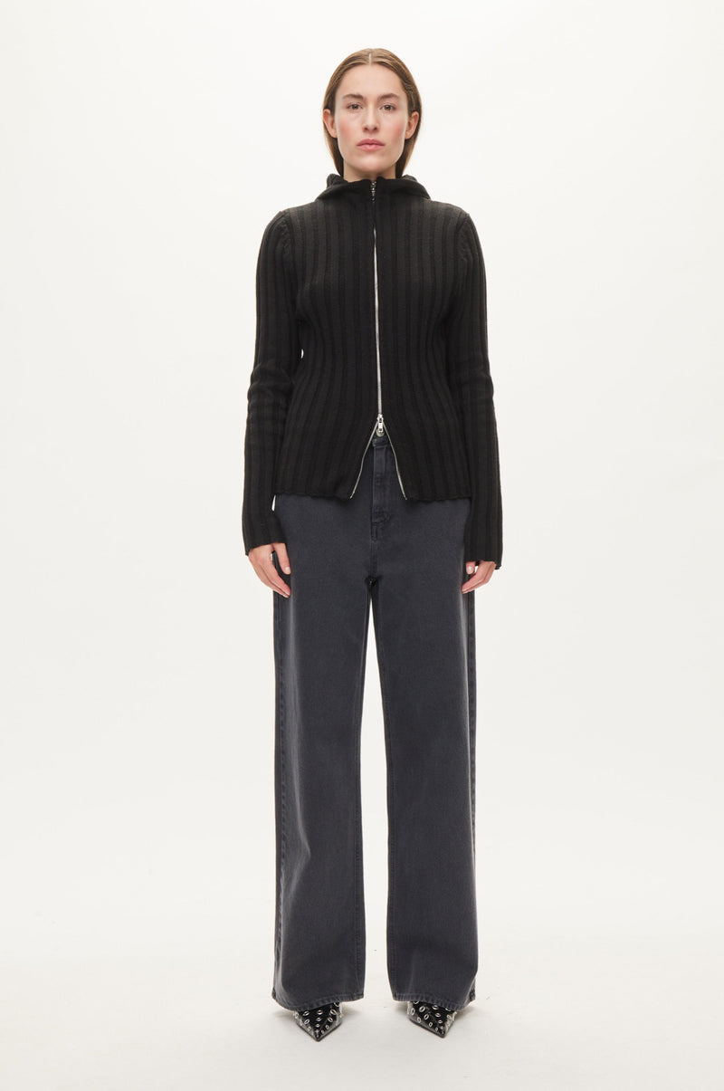 Oval Square Alan Hood Zip Cardigan KNITS Black