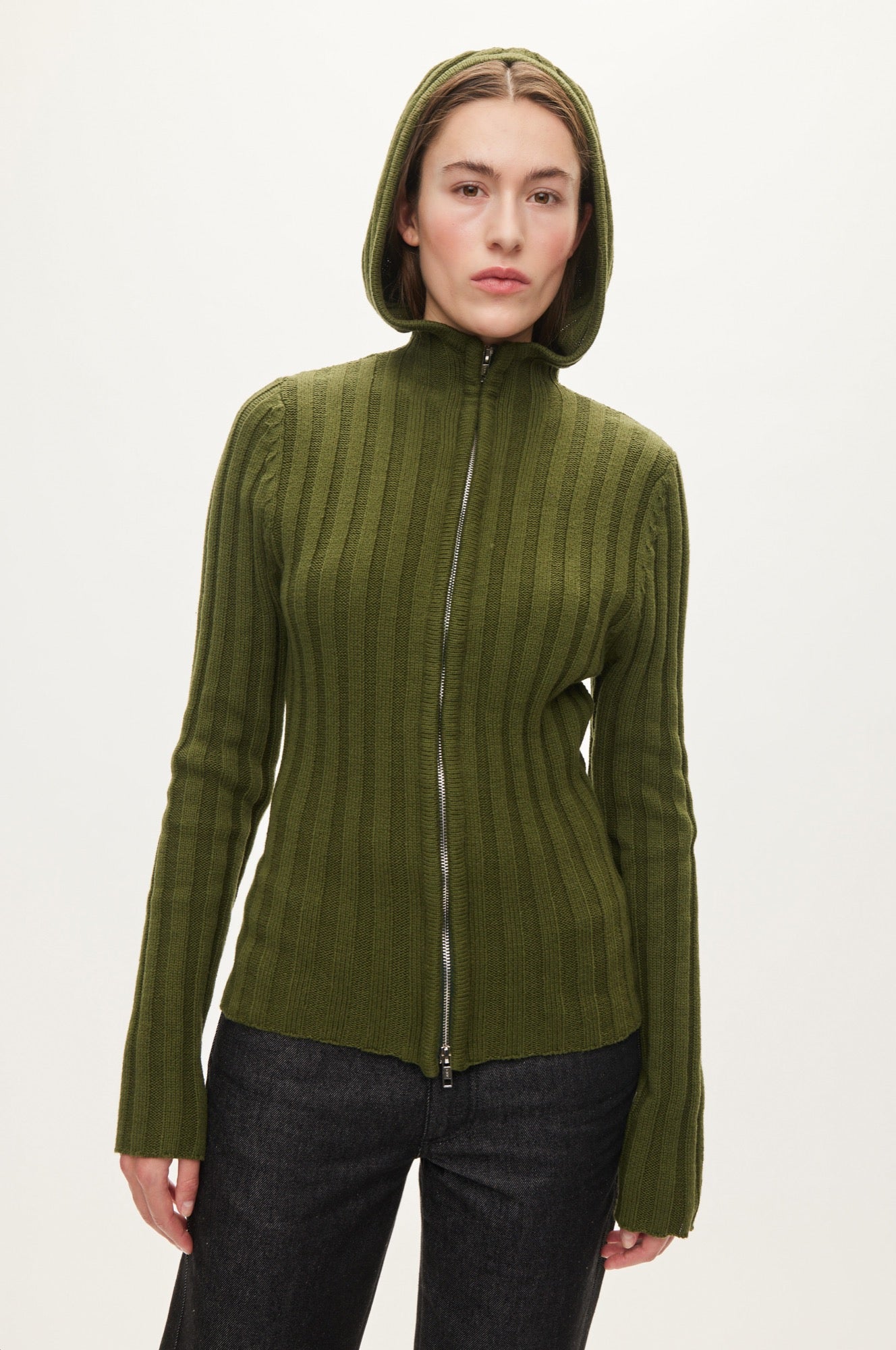 Oval Square Alan Hood Zip Cardigan KNITS Olive
