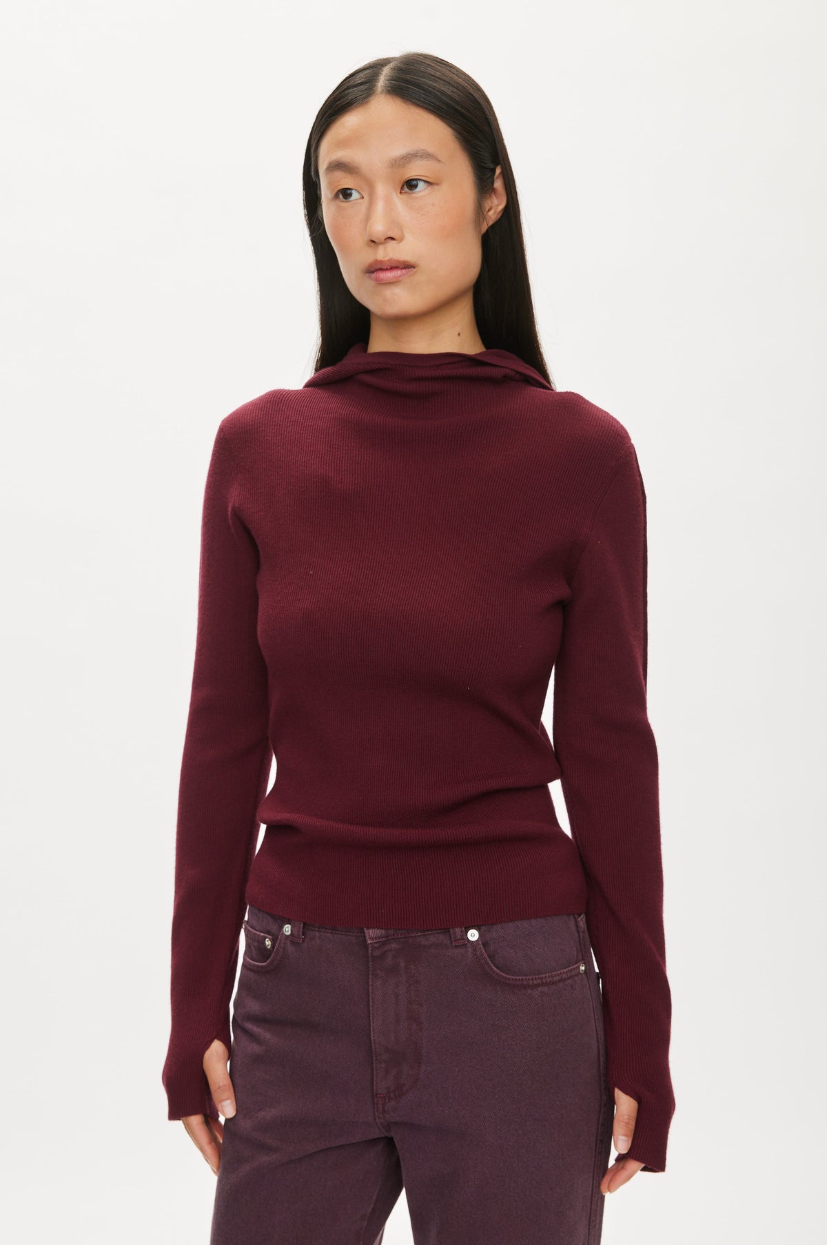 Oval Square Alanis Detail Hood KNITS Burgundy