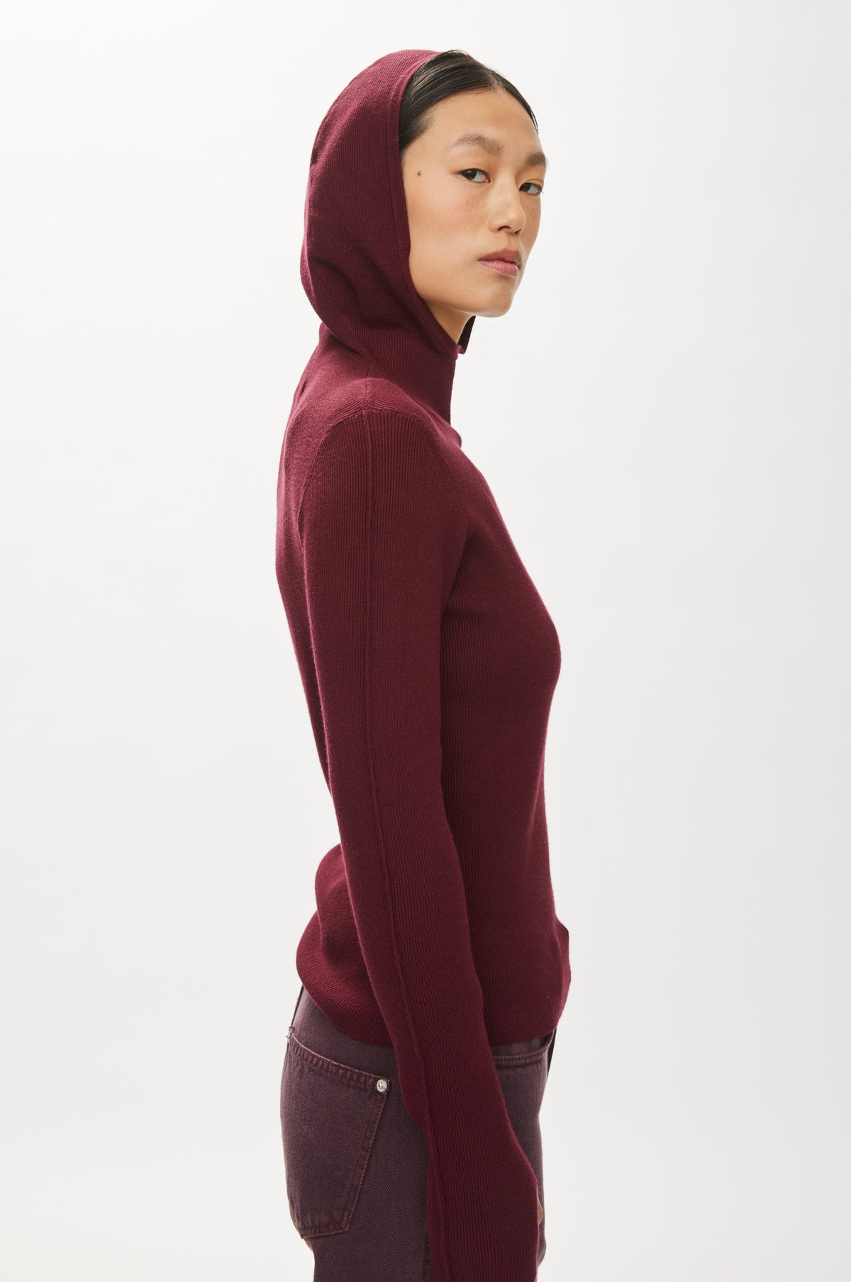 Oval Square Alanis Detail Hood KNITS Burgundy