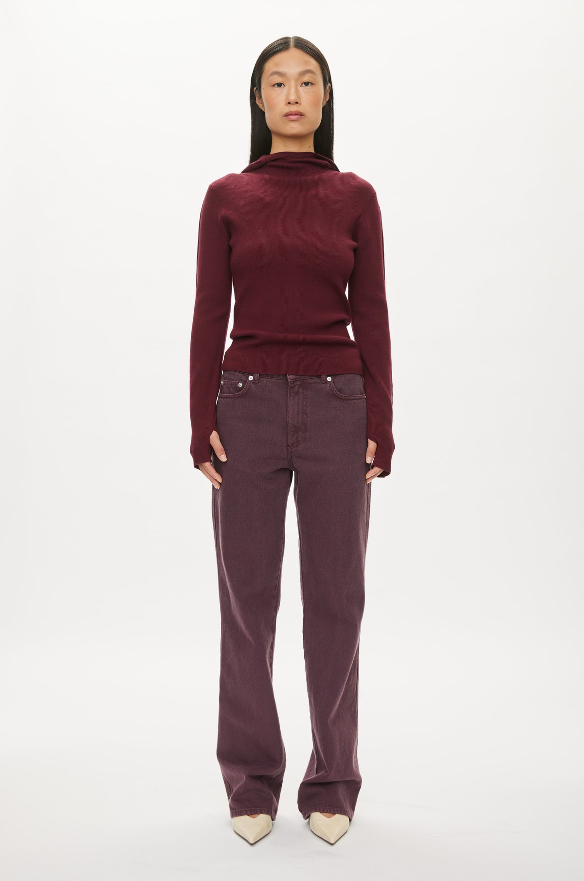 Oval Square Alanis Detail Hood KNITS Burgundy