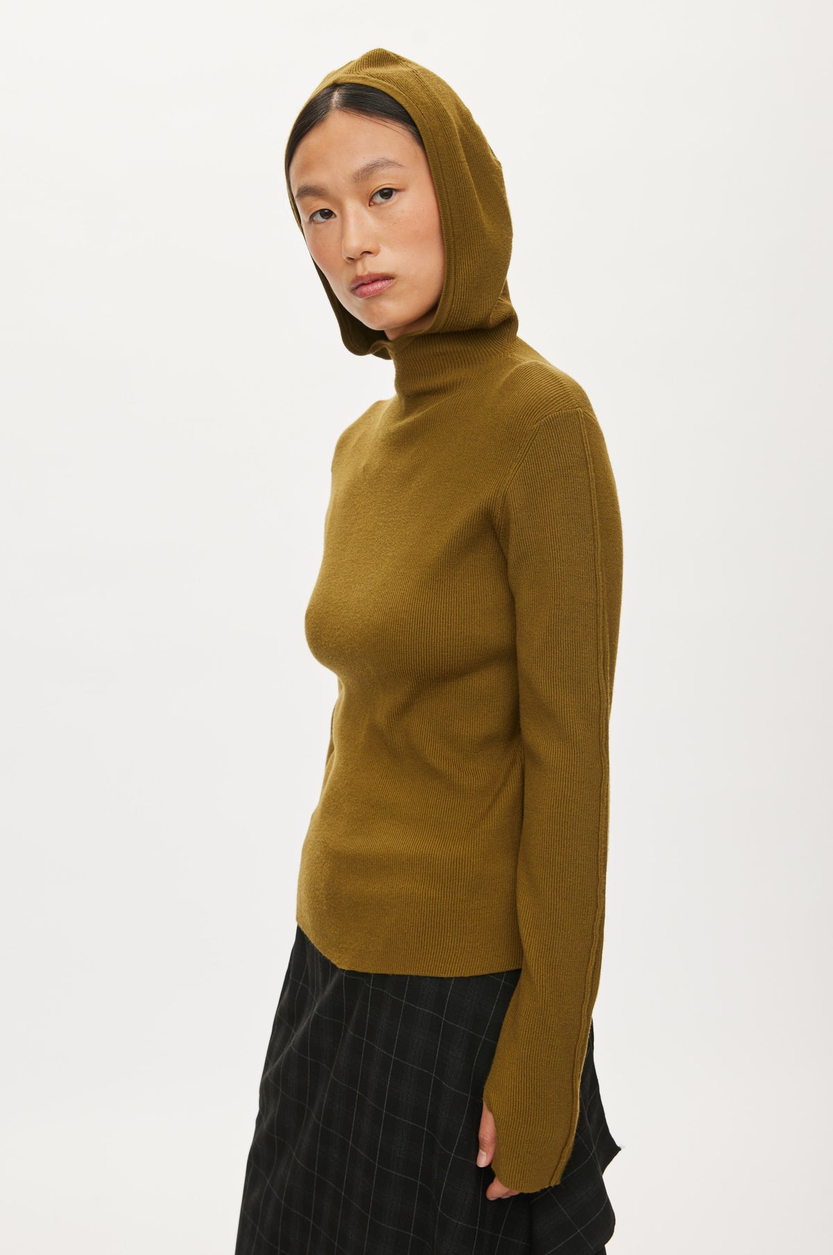 Oval Square Alanis Detail Hood KNITS Moss Green