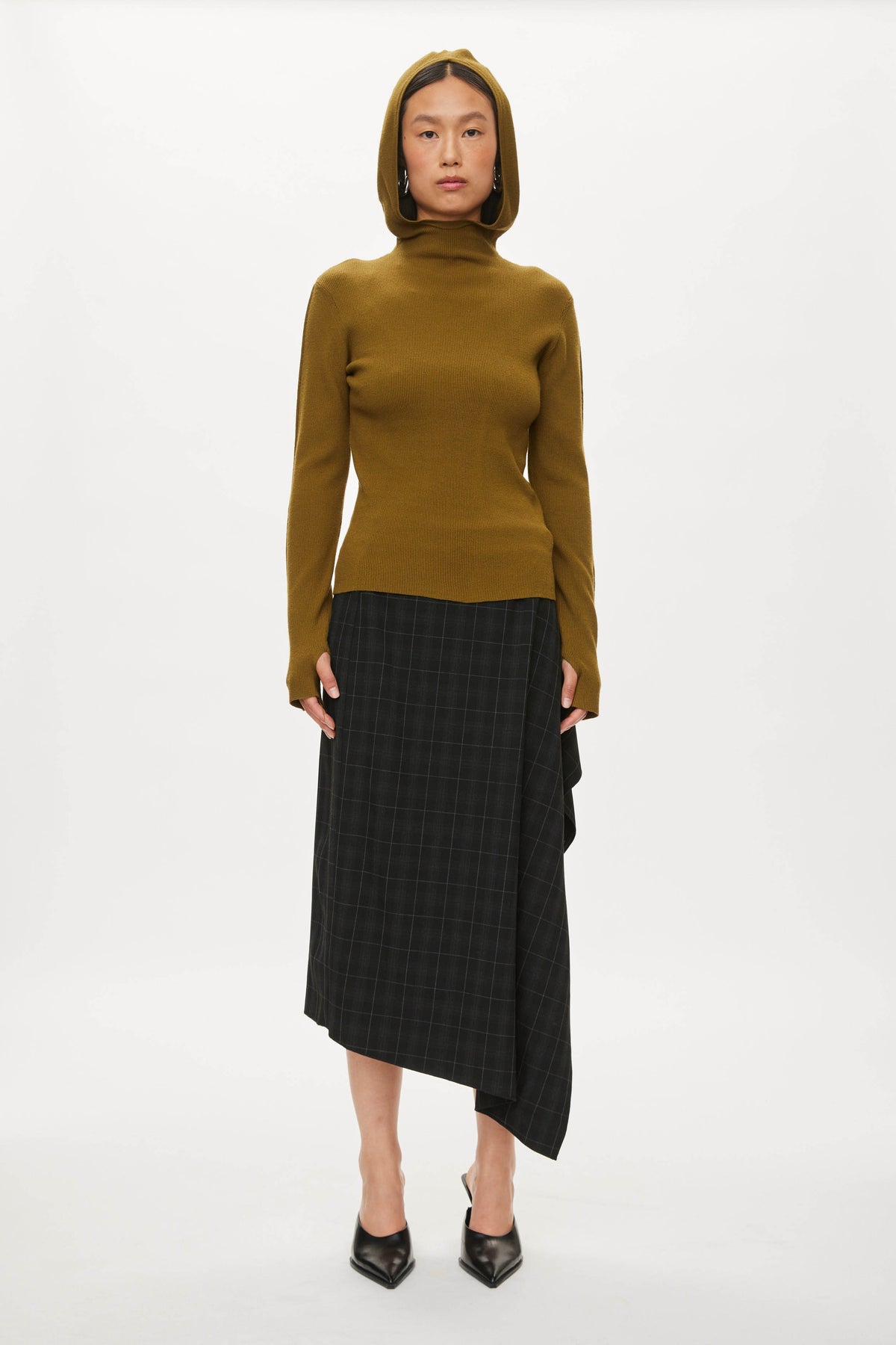 Oval Square Alanis Detail Hood KNITS Moss Green