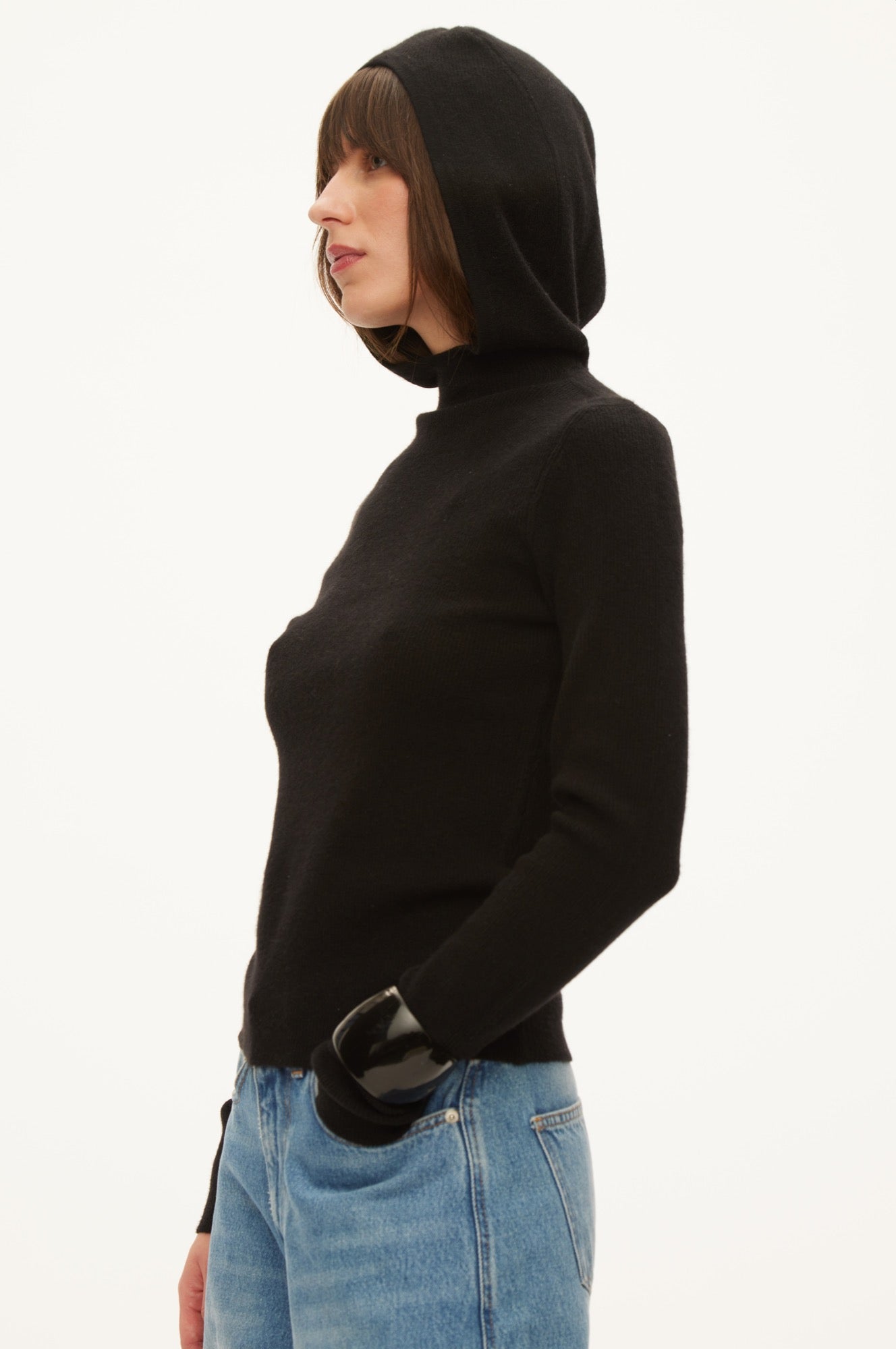 Oval Square Alanis Hood Knit KNITS 8001 Black