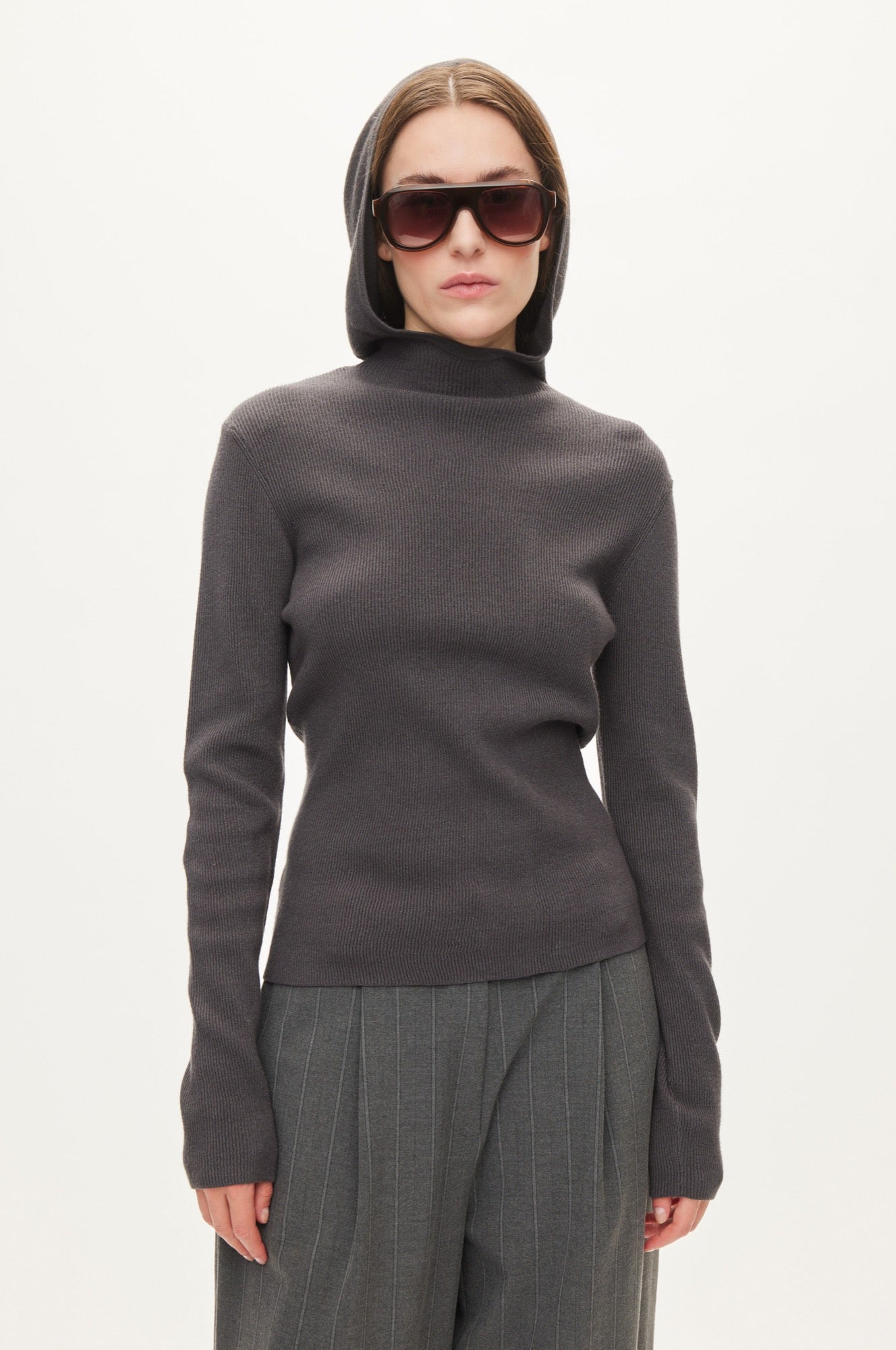 Oval Square Alanis Hood Knit KNITS Dark Grey