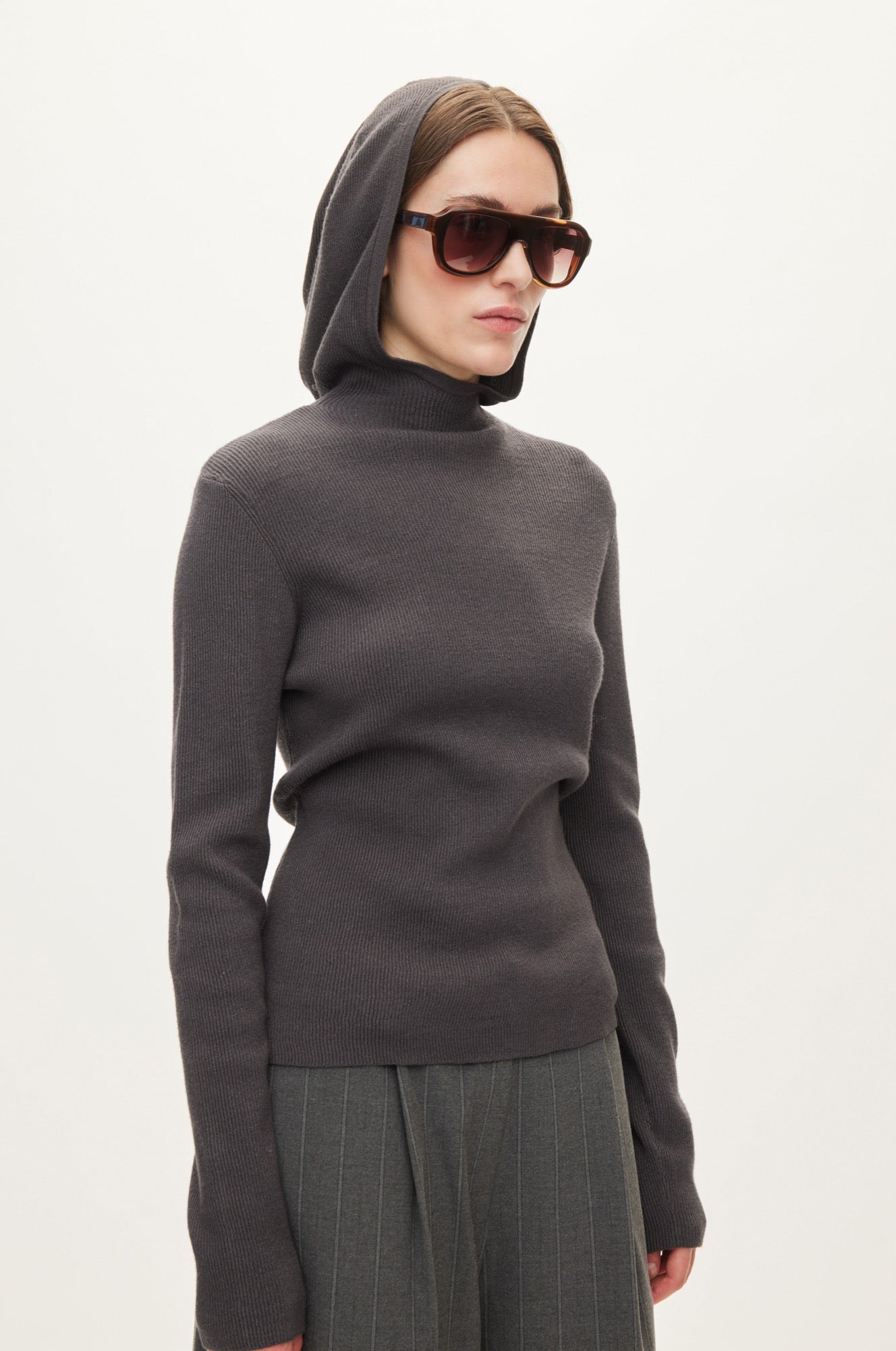 Oval Square Alanis Hood Knit KNITS Dark Grey