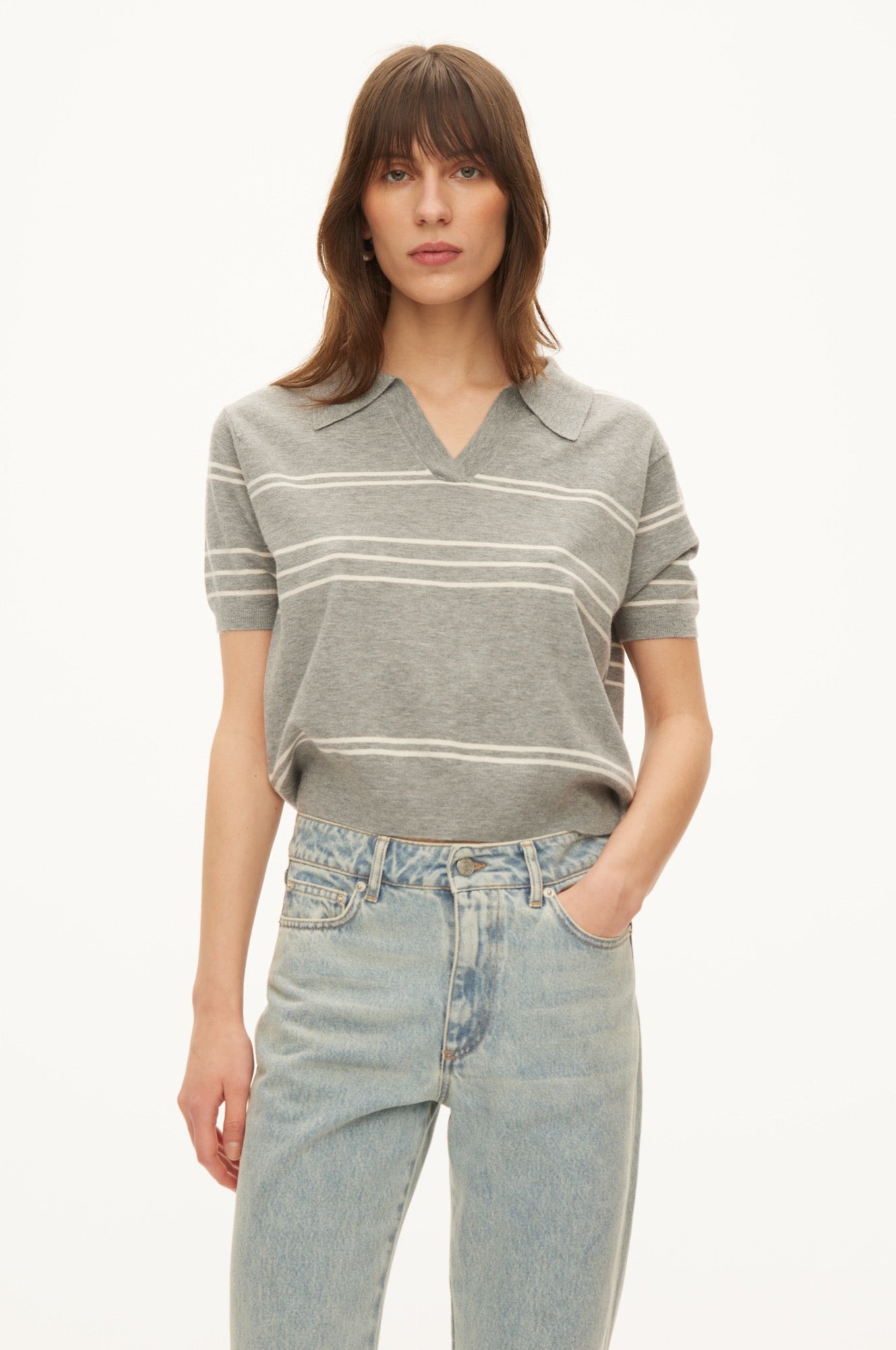 Oval Square Alba ss polo KNITS Grey Melange