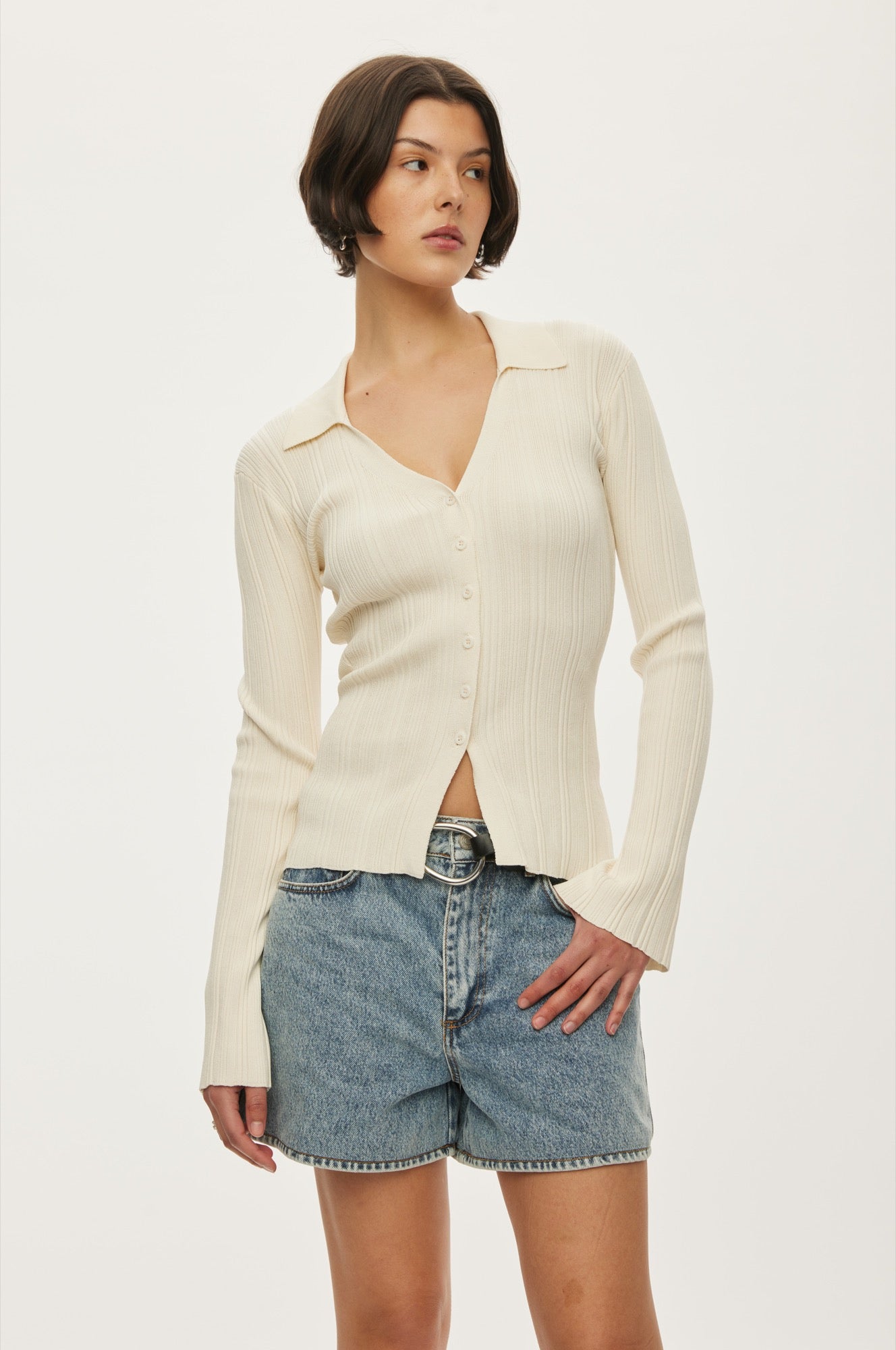 Oval Square Alga Knit Blouse KNITS 1002 Off White