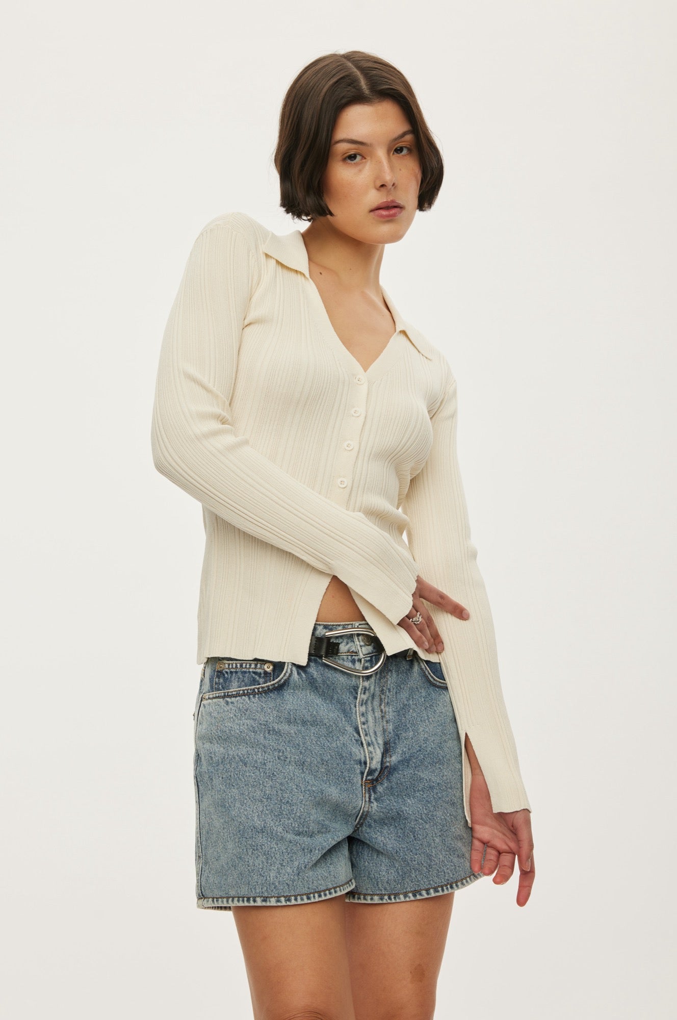 Oval Square Alga Knit Blouse KNITS 1002 Off White