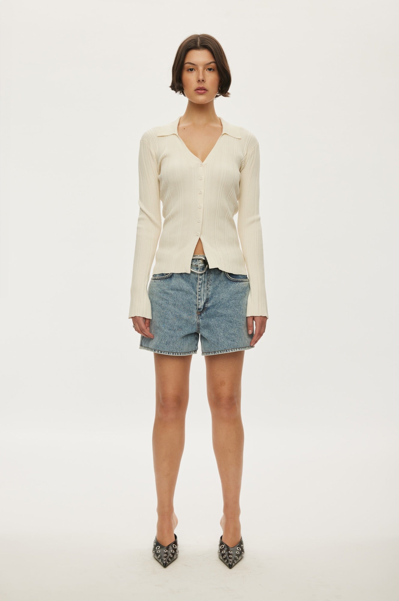 Oval Square Alga Knit Blouse KNITS 1002 Off White