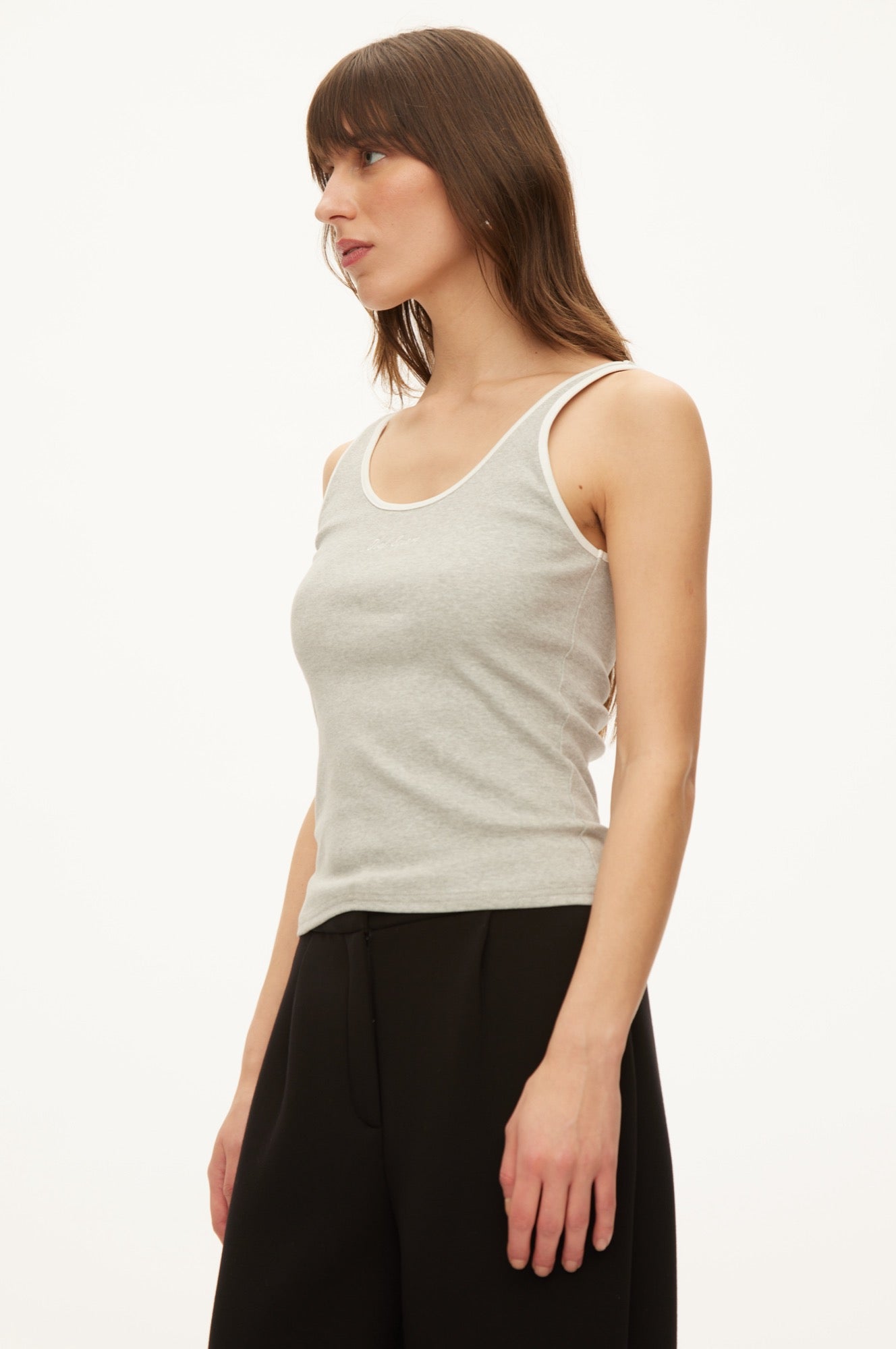 Oval Square Base tank top TOP Grey Melange