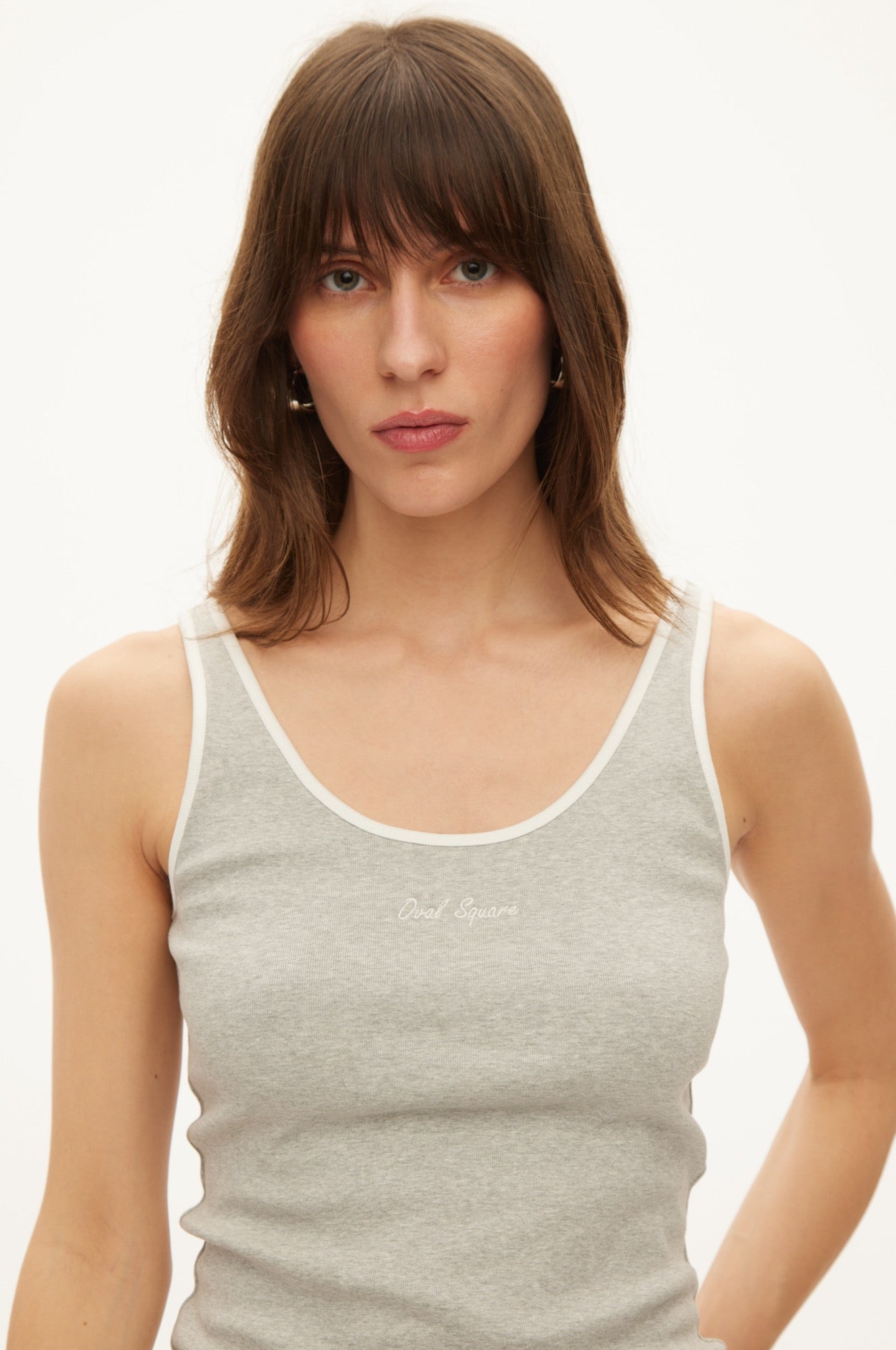 Oval Square Base tank top TOP Grey Melange