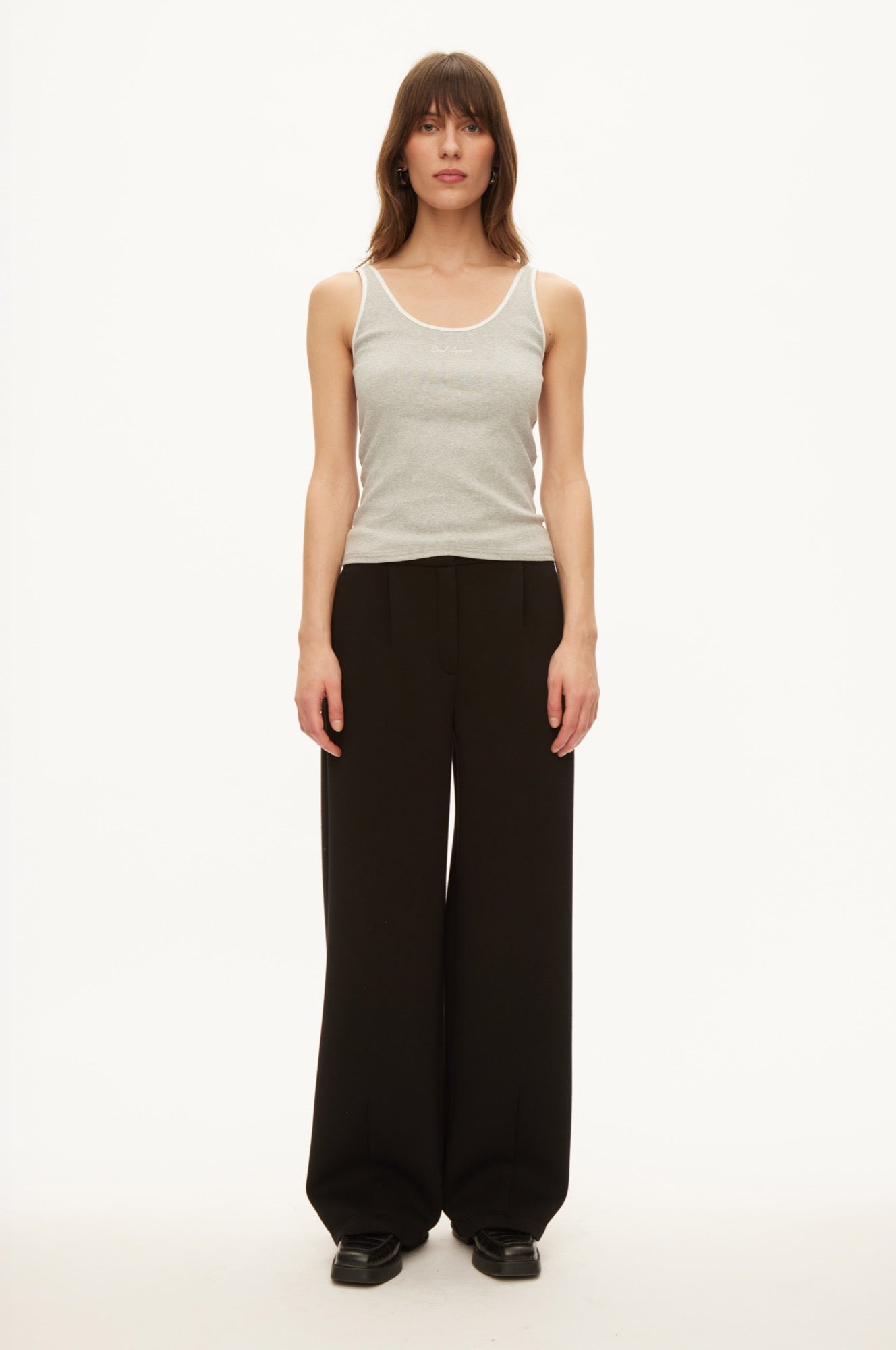 Oval Square Base tank top TOP Grey Melange