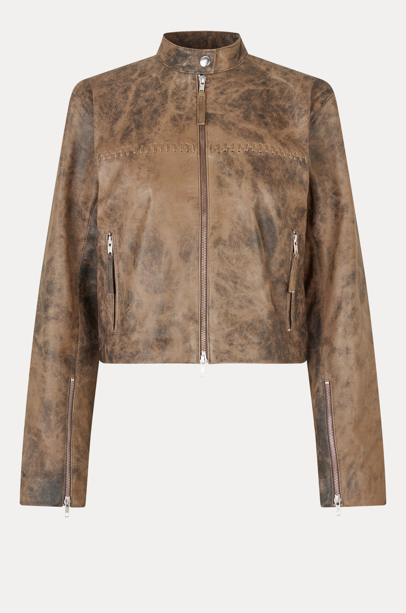 Oval Square Bee Leather Jacket JACKETS 6023 Pecan Brown