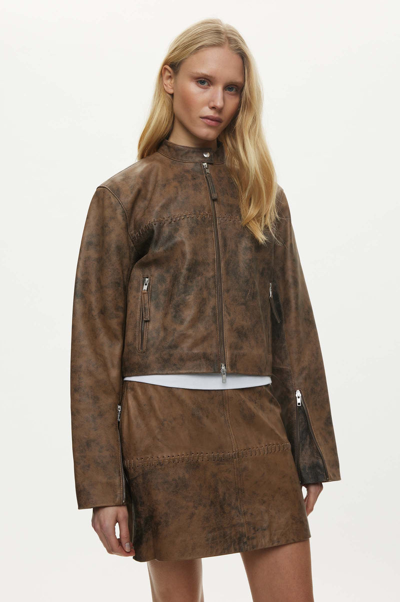 Oval Square Bee Leather Jacket JACKETS 6023 Pecan Brown