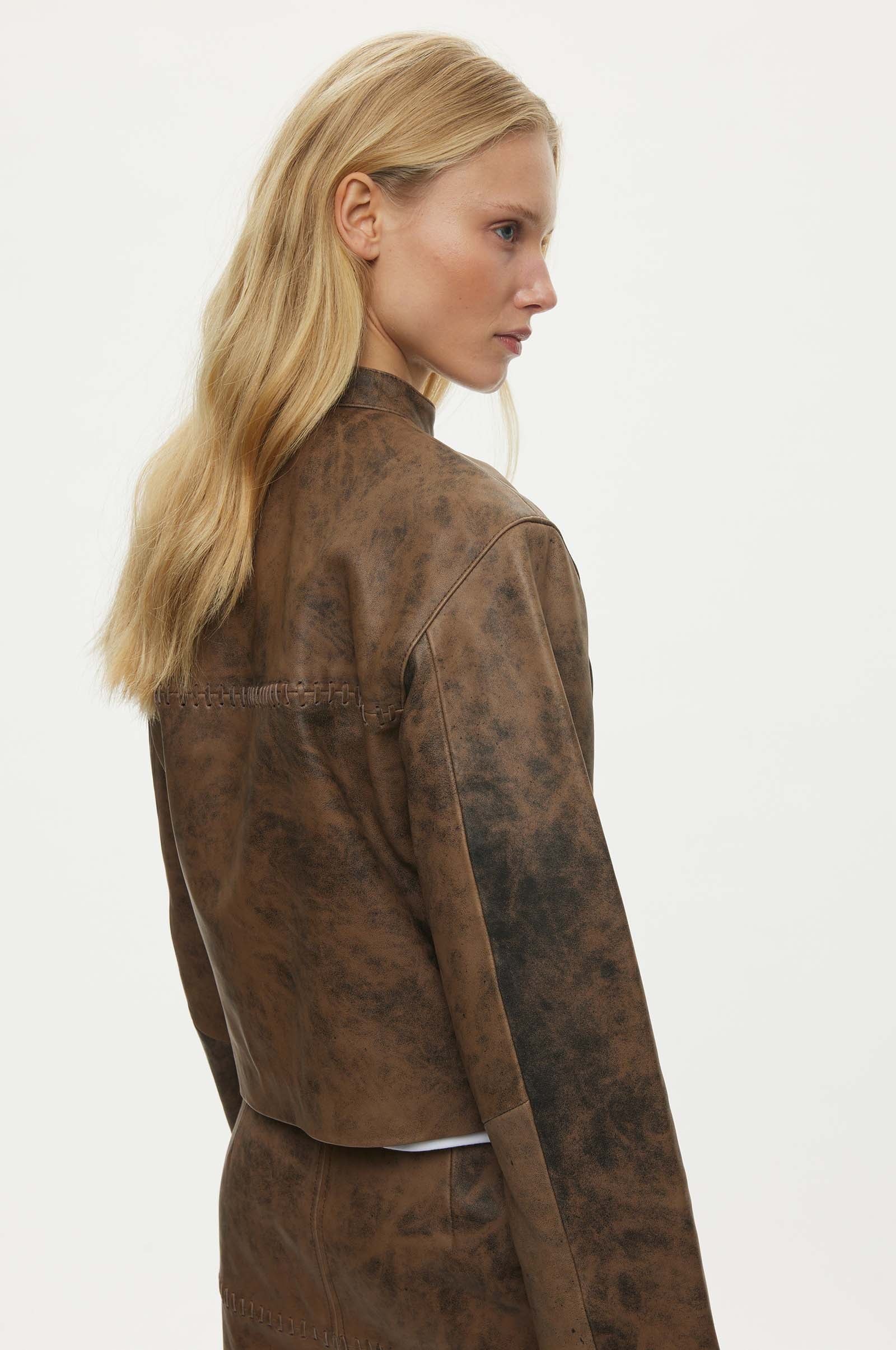 Oval Square Bee Leather Jacket JACKETS 6023 Pecan Brown