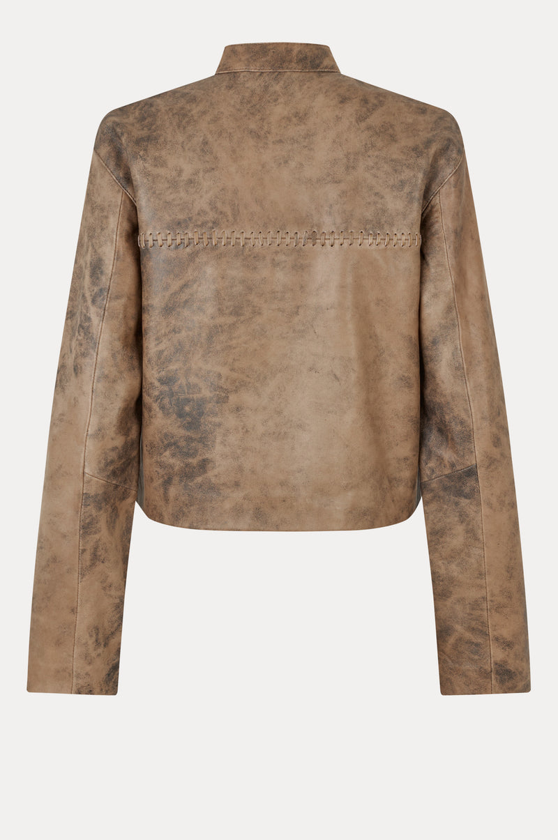 Oval Square Bee Leather Jacket JACKETS 6023 Pecan Brown