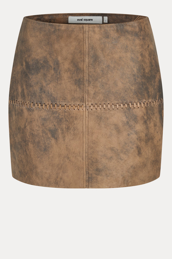 Oval Square Bee Leather Skirt SKIRTS 6023 Pecan Brown