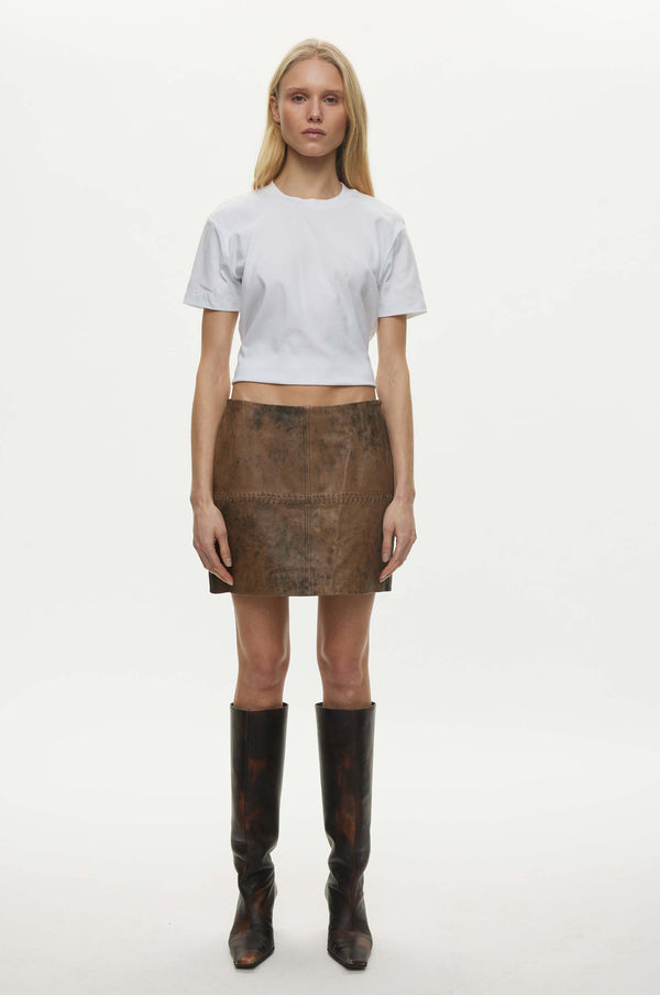 Oval Square Bee Leather Skirt SKIRTS 6023 Pecan Brown