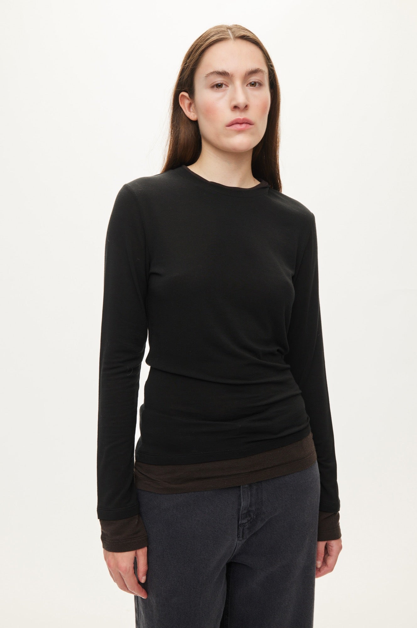 Oval Square Bibi Blouse BLOUSES Black /Dark brown