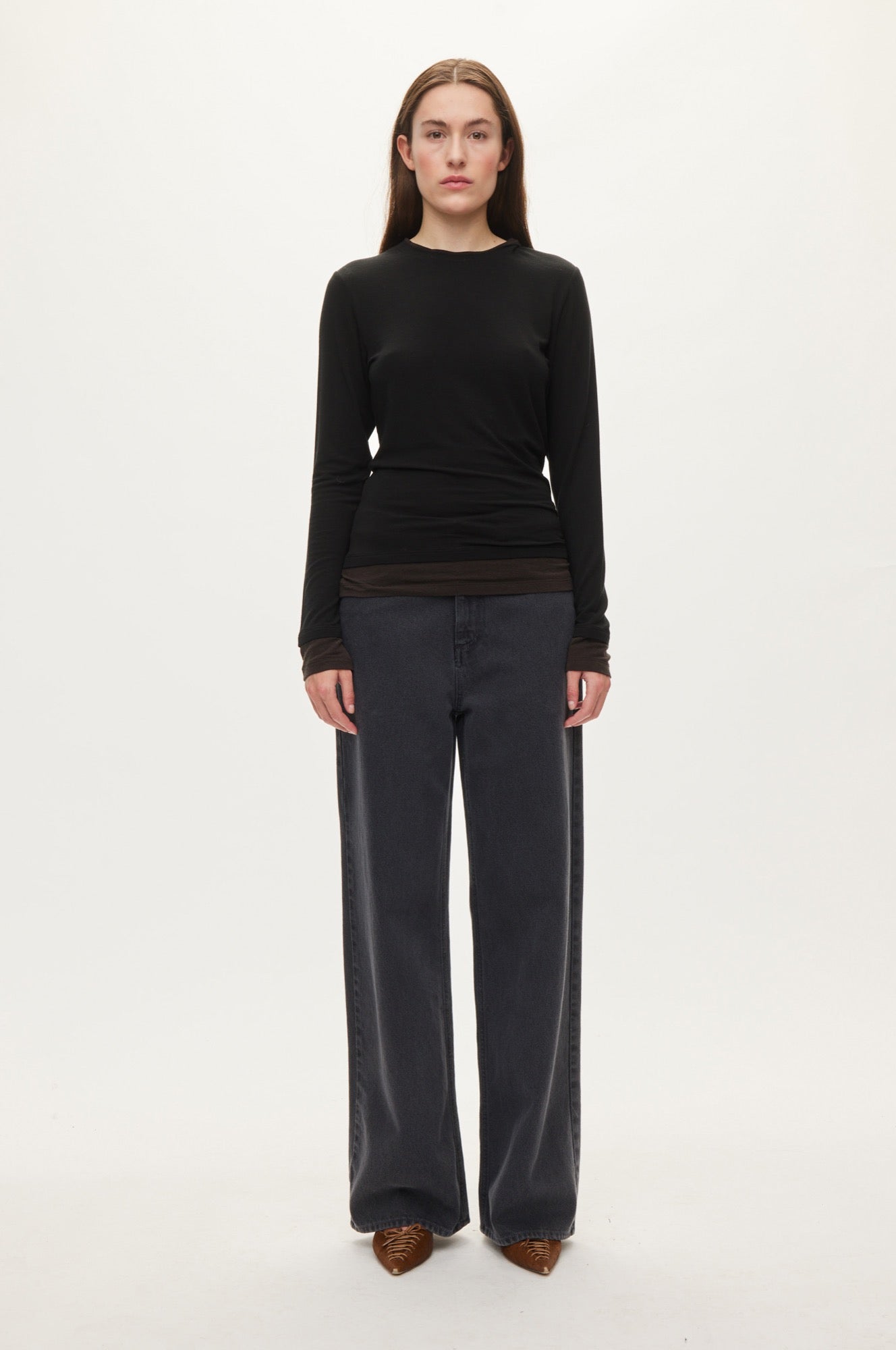 Oval Square Bibi Blouse BLOUSES Black /Dark brown