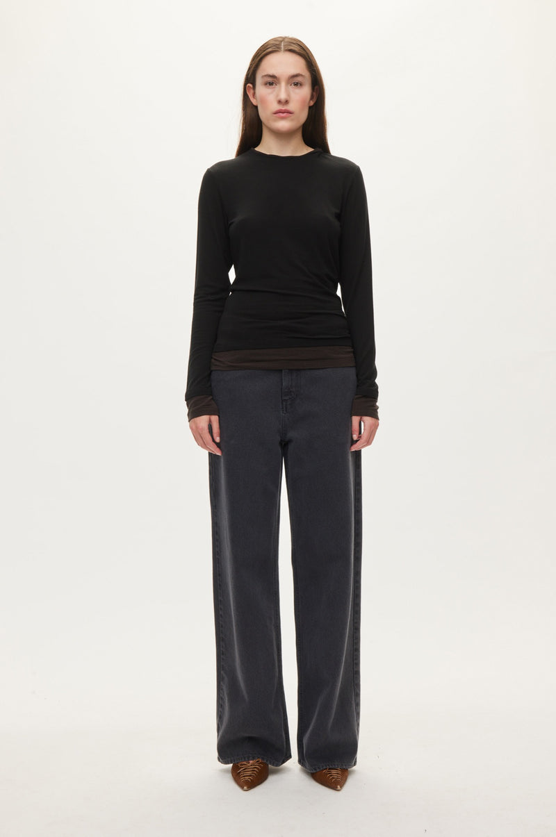 Oval Square Bibi Blouse BLOUSES Black /Dark brown