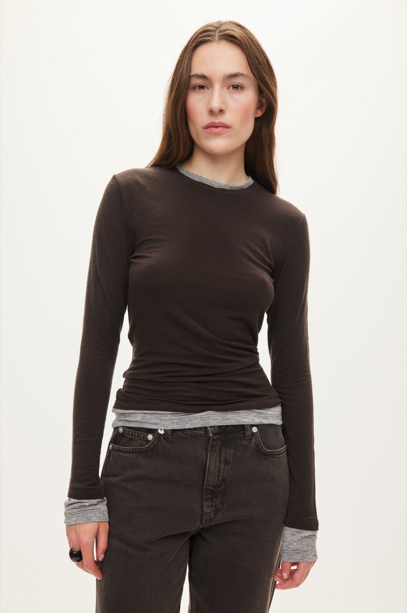 Oval Square Bibi Blouse BLOUSES Dark Brown / Grey Mel