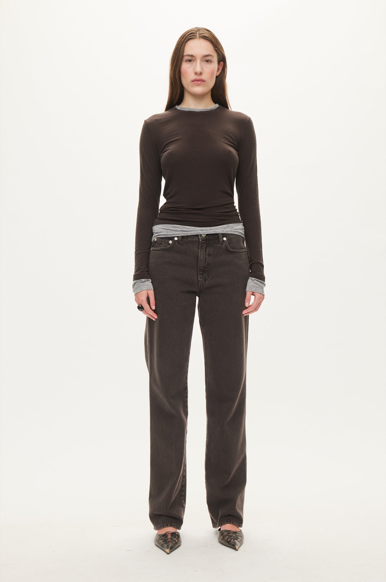 Oval Square Bibi Blouse BLOUSES Dark Brown / Grey Mel