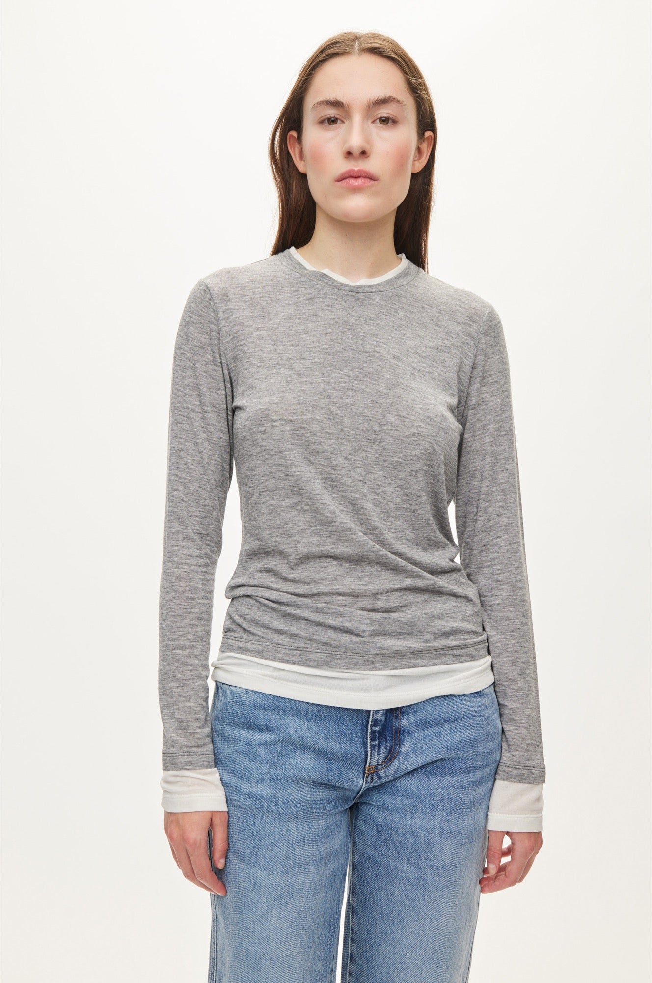 Oval Square Bibi Blouse BLOUSES Grey Mel / Off White