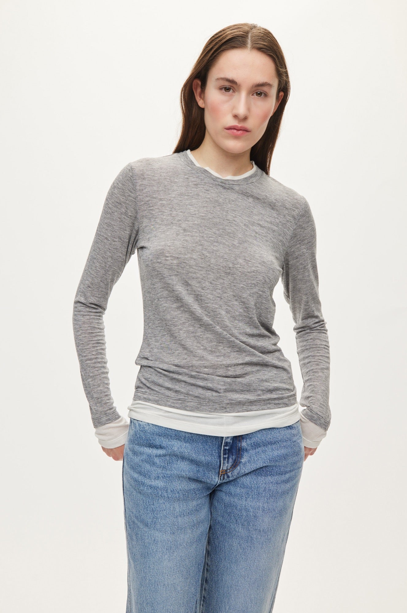 Oval Square Bibi Blouse BLOUSES Grey Mel / Off White