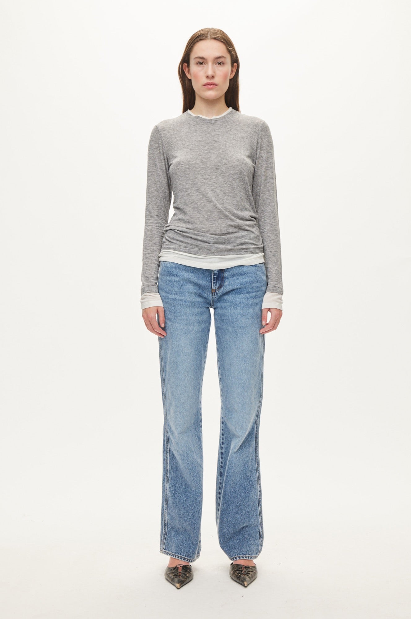 Oval Square Bibi Blouse BLOUSES Grey Mel / Off White