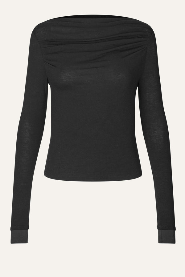 Oval Square Bibi Drape Blouse BLOUSES Black w/brown