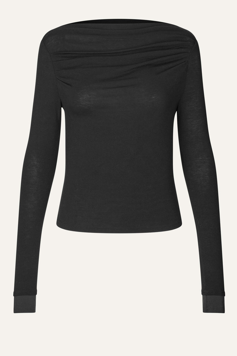 Oval Square Bibi Drape Blouse BLOUSES Black w/brown