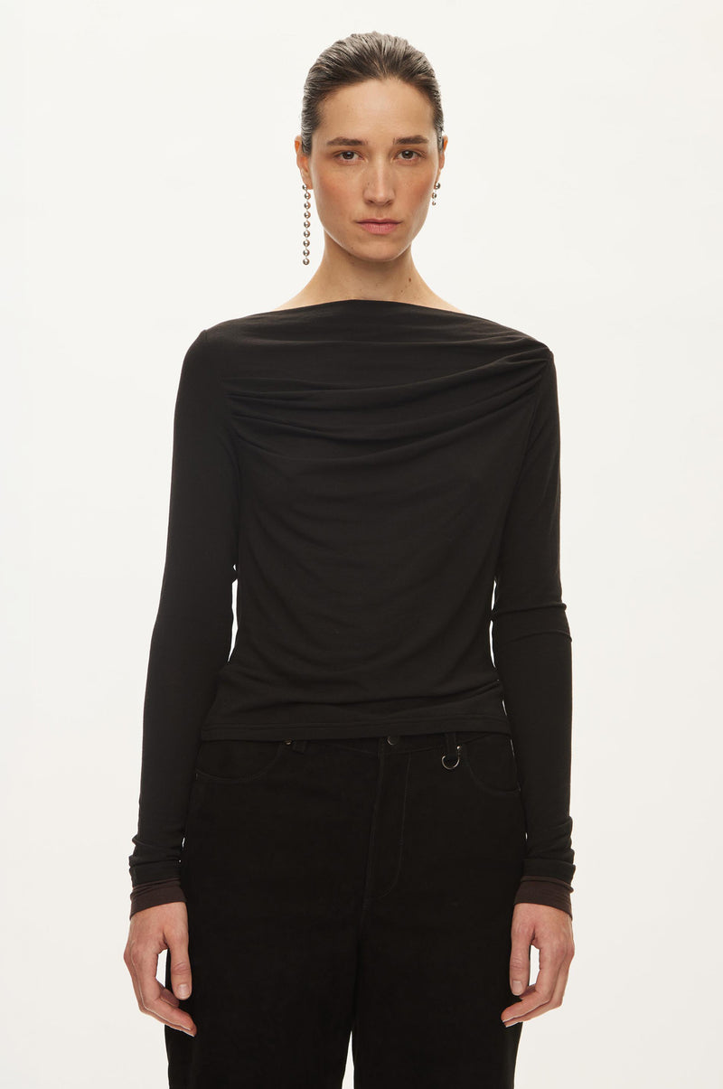 Oval Square Bibi Drape Blouse BLOUSES Black w/brown