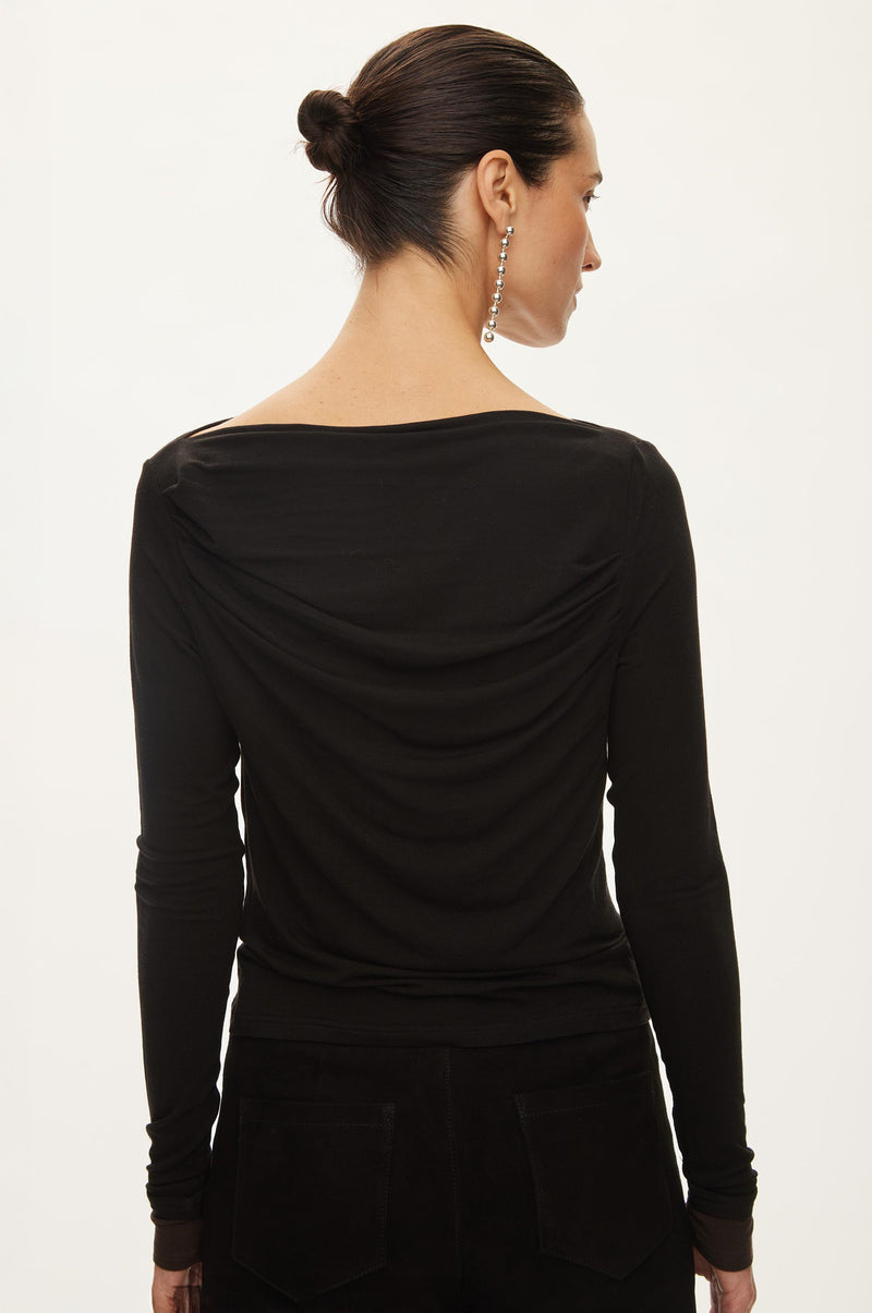 Oval Square Bibi Drape Blouse BLOUSES Black w/brown