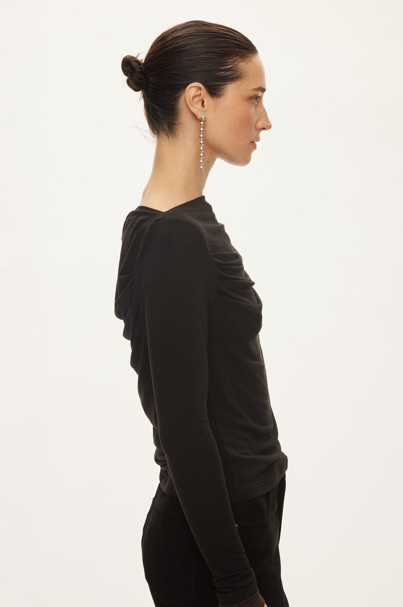 Oval Square Bibi Drape Blouse BLOUSES Black w/brown