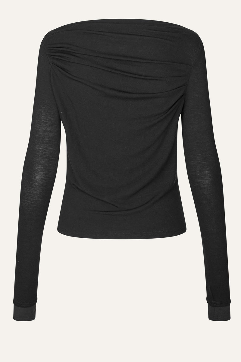 Oval Square Bibi Drape Blouse BLOUSES Black w/brown