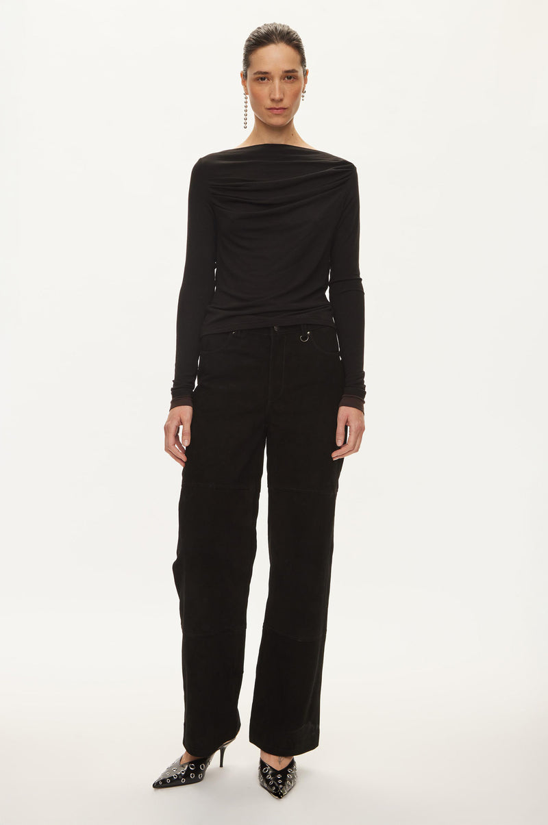 Oval Square Bibi Drape Blouse BLOUSES Black w/Brown