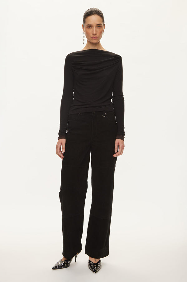 Oval Square Bibi Drape Blouse BLOUSES Black w/brown